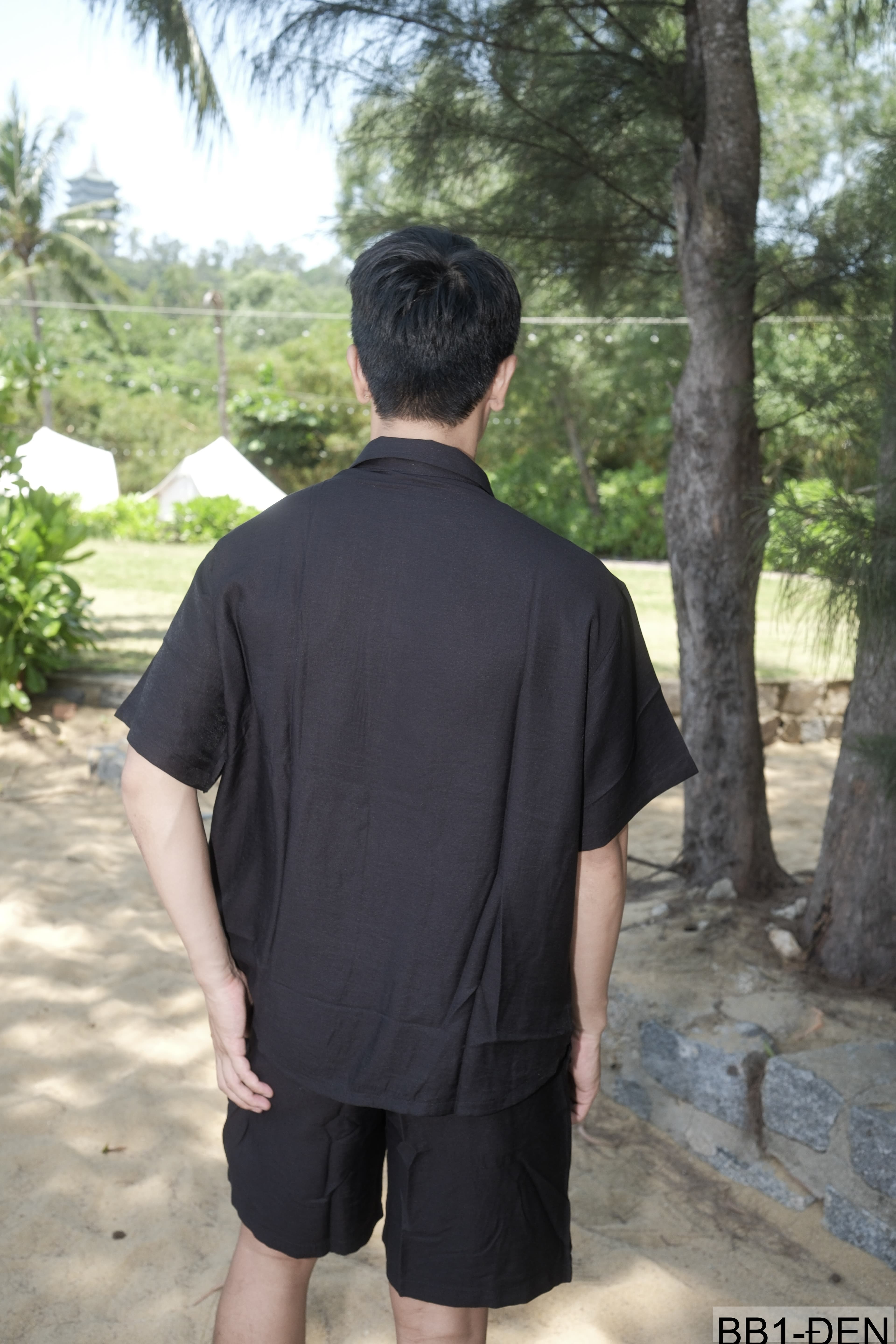 BB1 - Bộ đồ nam 2 món phong cách cực, áo sơ mi ngắn tay + quần short, chất liệu cotton thoáng mát, 3 màu Mi Trắng - Xanh Đậm - Đen - ảnh 3
