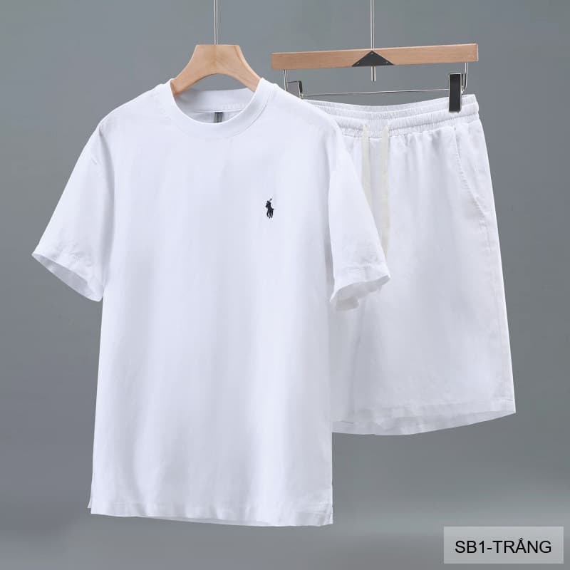 SB1 - Bộ đồ nam mùa hè chất liệu Tencel & linen mát lạnh, phong cách Mỹ cổ điển, áo thun tay ngắn + quần short