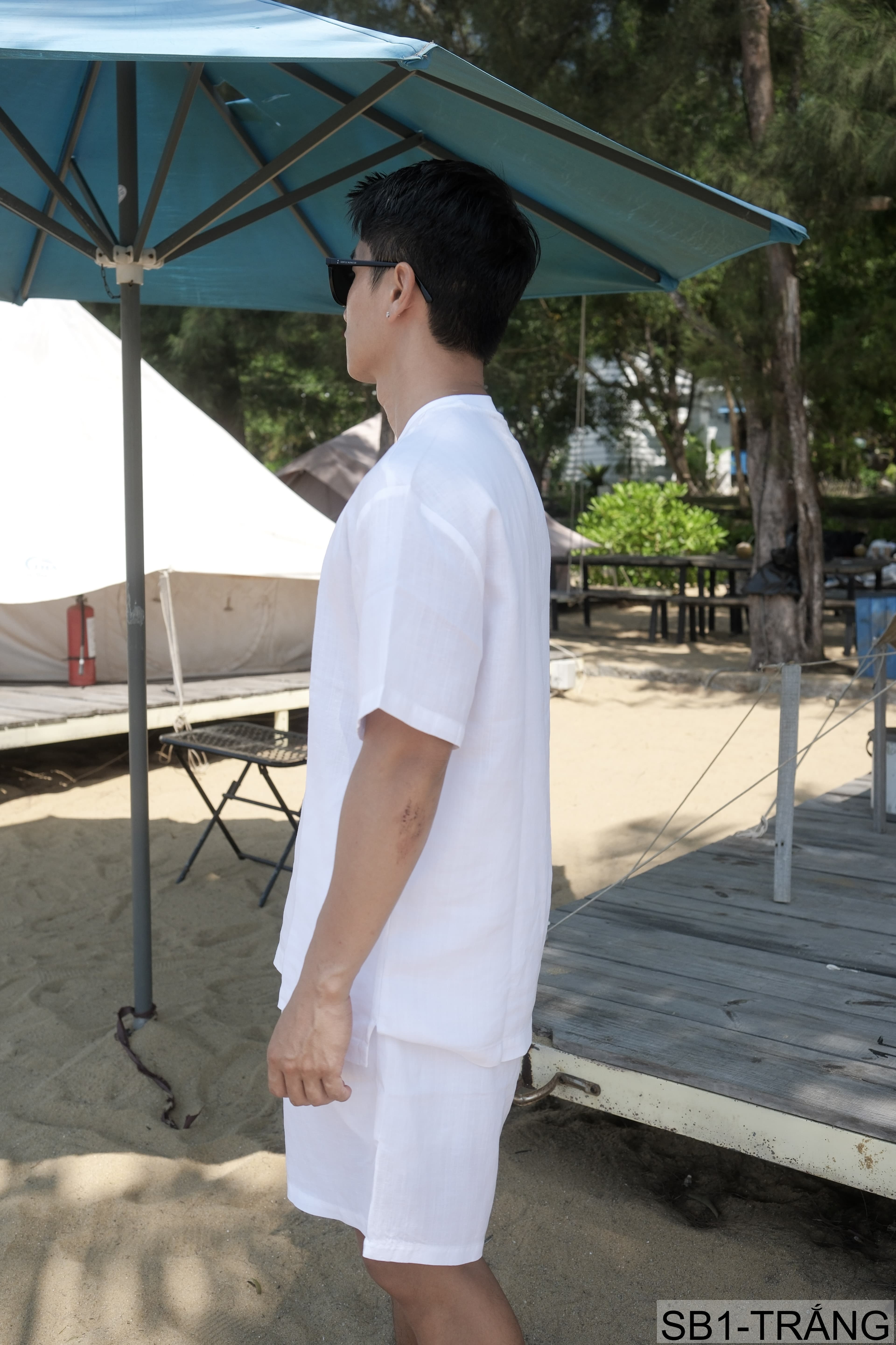 SB1 - Bộ đồ nam mùa hè chất liệu Tencel & linen mát lạnh, phong cách Mỹ cổ điển, áo thun tay ngắn + quần short - ảnh 3