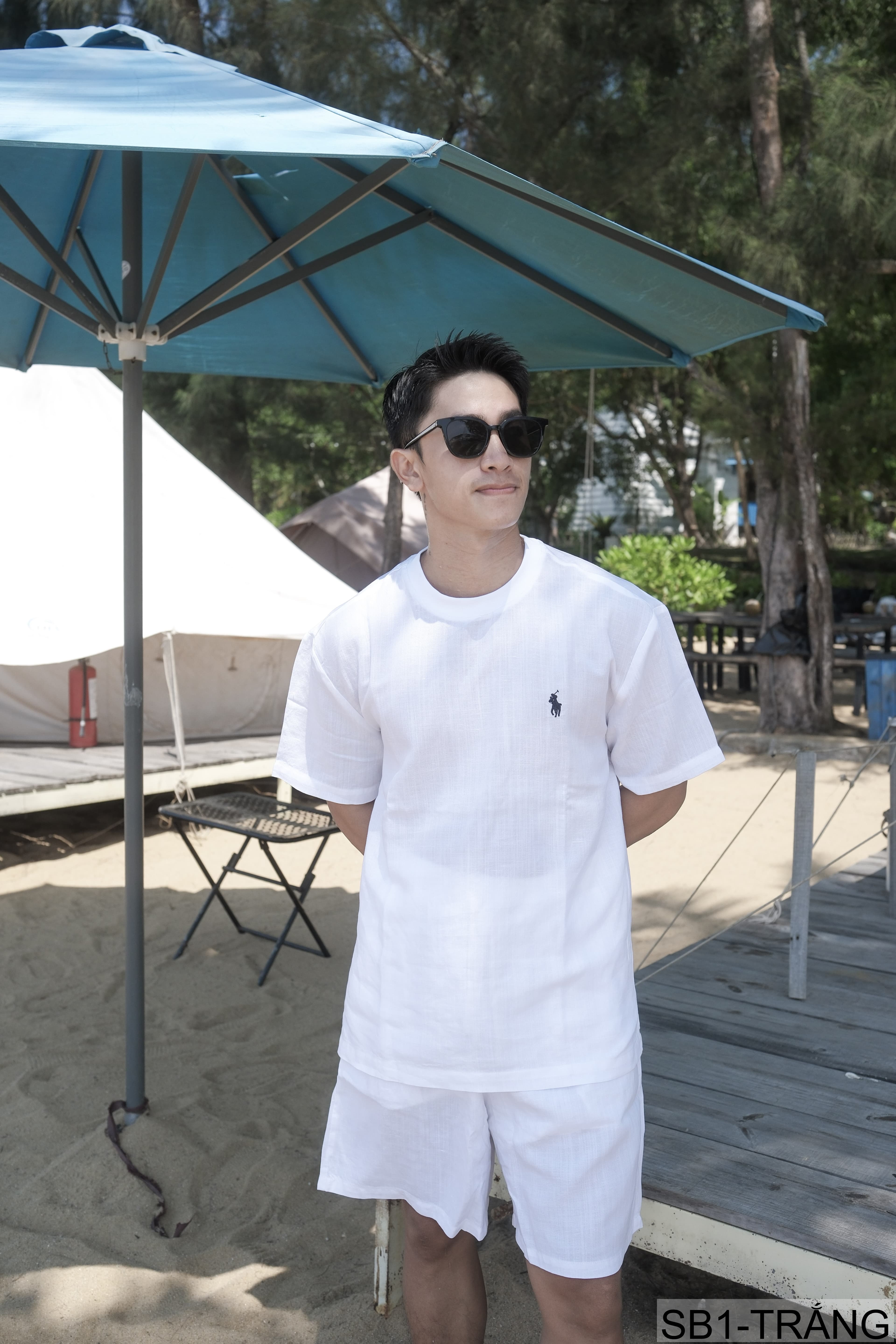 SB1 - Bộ đồ nam mùa hè chất liệu Tencel & linen mát lạnh, phong cách Mỹ cổ điển, áo thun tay ngắn + quần short - ảnh 5