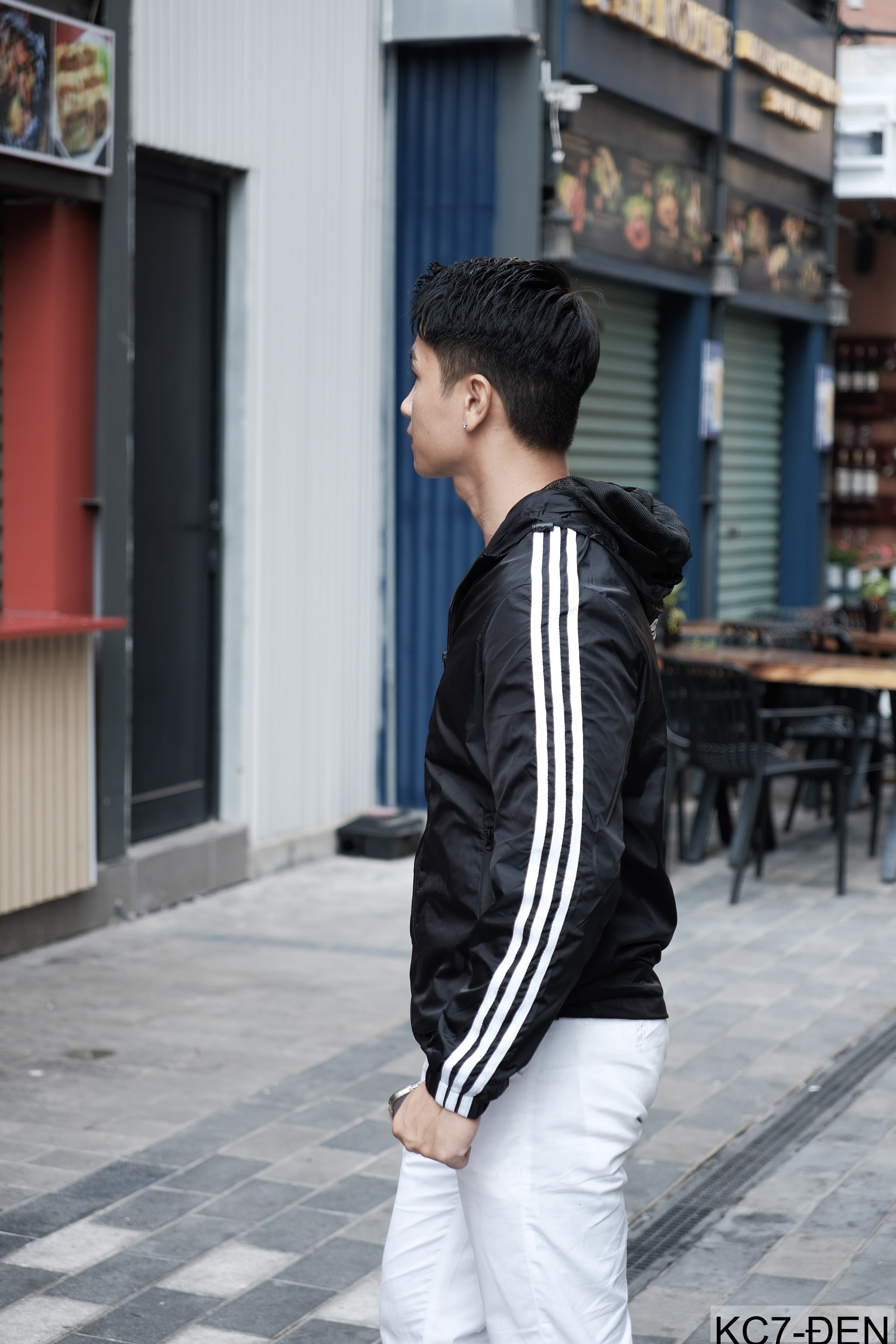 KC7 - Áo khoác nam thể thao oversize tay dài có mũ, chất liệu polyester thoáng mát, 3 màu xanh dương, đen, xanh đậm - ảnh 4