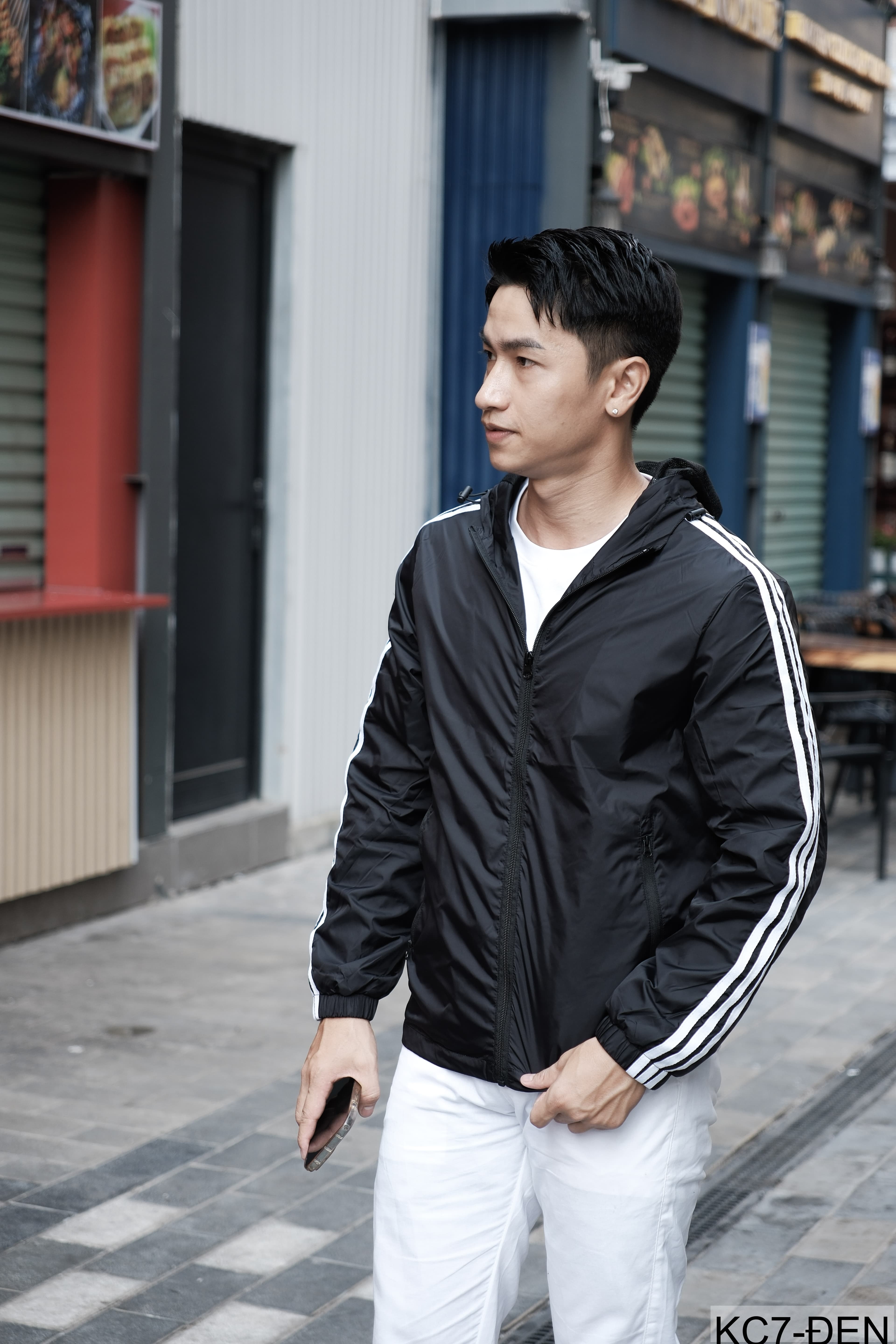 KC7 - Áo khoác nam thể thao oversize tay dài có mũ, chất liệu polyester thoáng mát, 3 màu xanh dương, đen, xanh đậm - ảnh 5