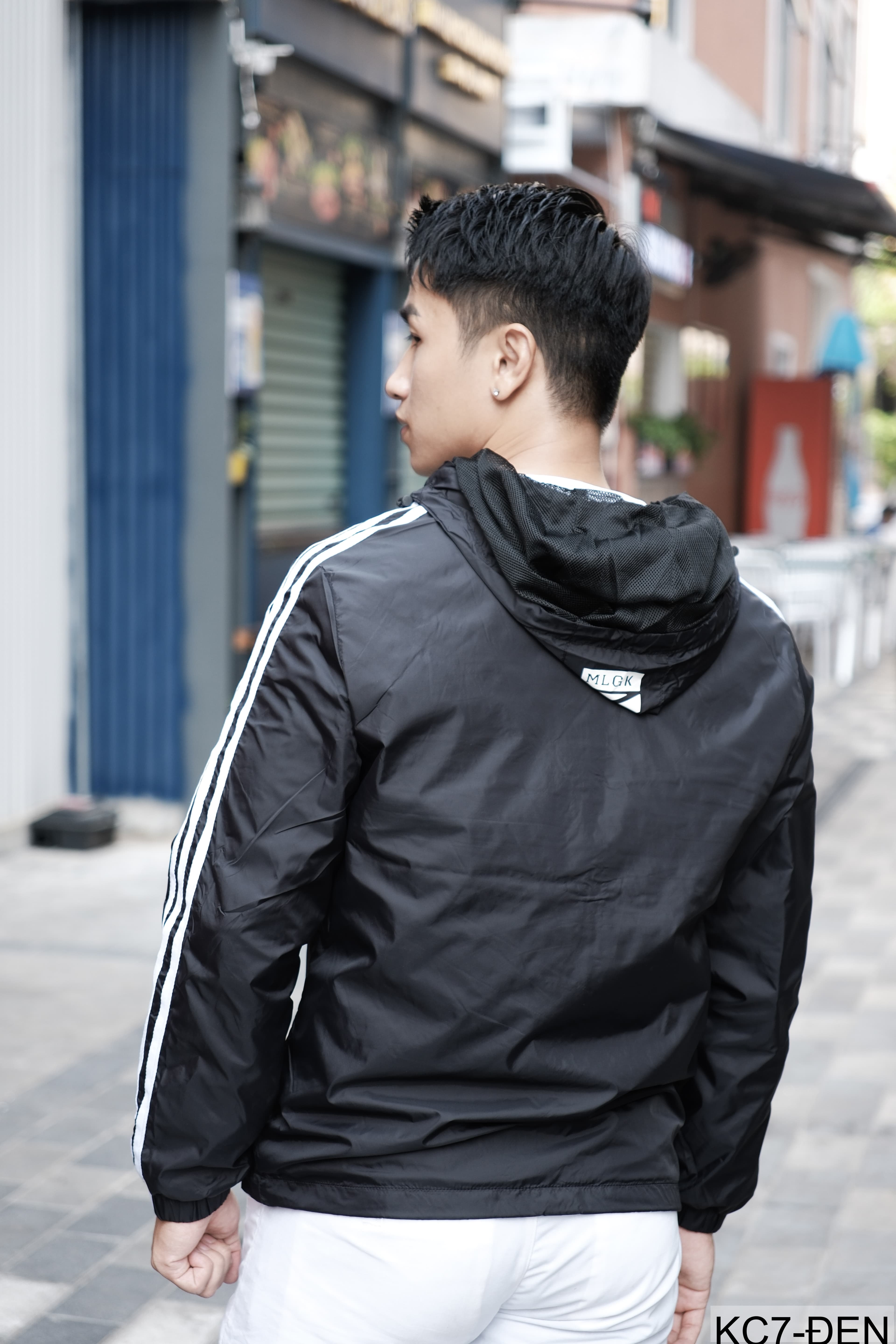 KC7 - Áo khoác nam thể thao oversize tay dài có mũ, chất liệu polyester thoáng mát, 3 màu xanh dương, đen, xanh đậm - ảnh 3