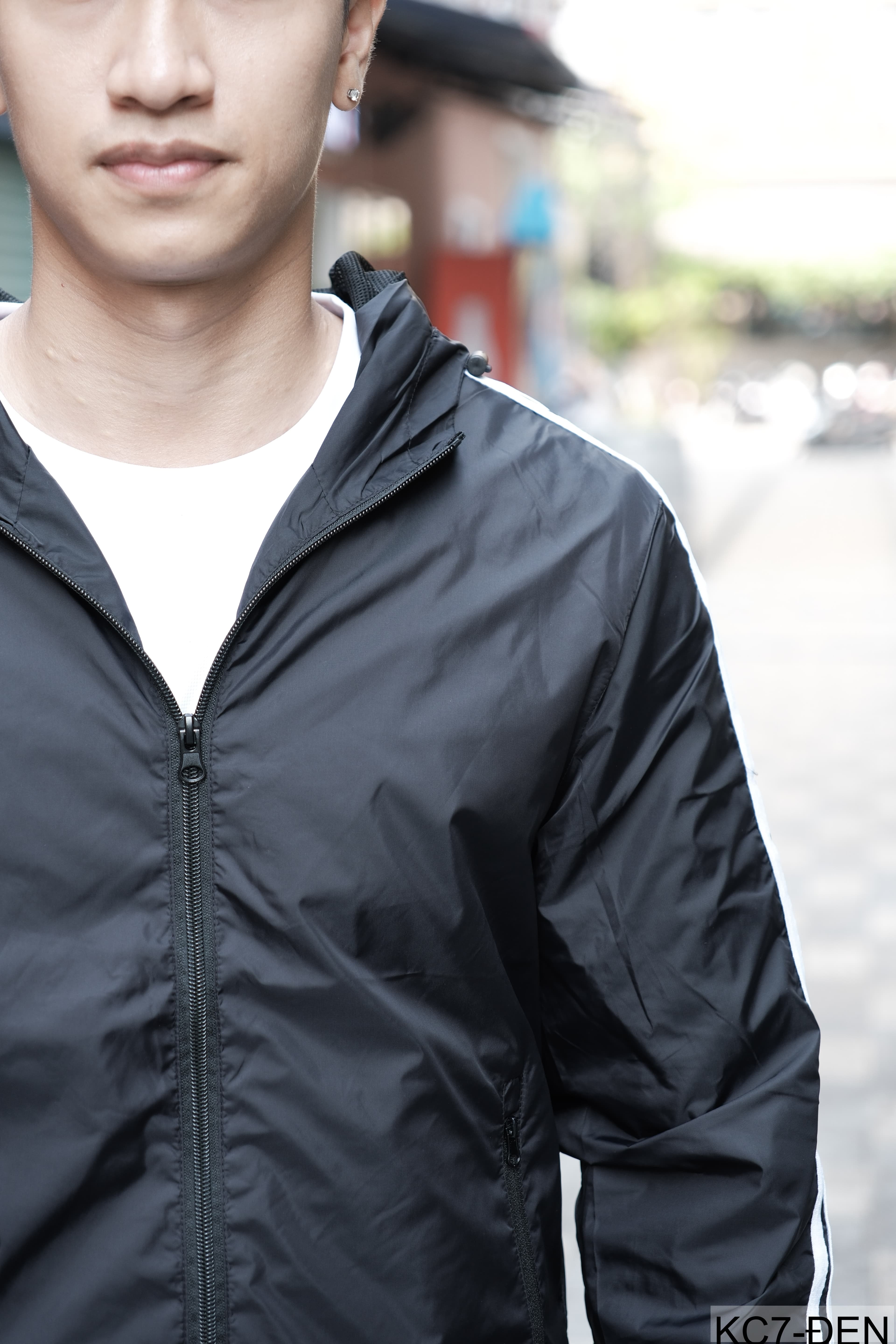 KC7 - Áo khoác nam thể thao oversize tay dài có mũ, chất liệu polyester thoáng mát, 3 màu xanh dương, đen, xanh đậm - ảnh 2