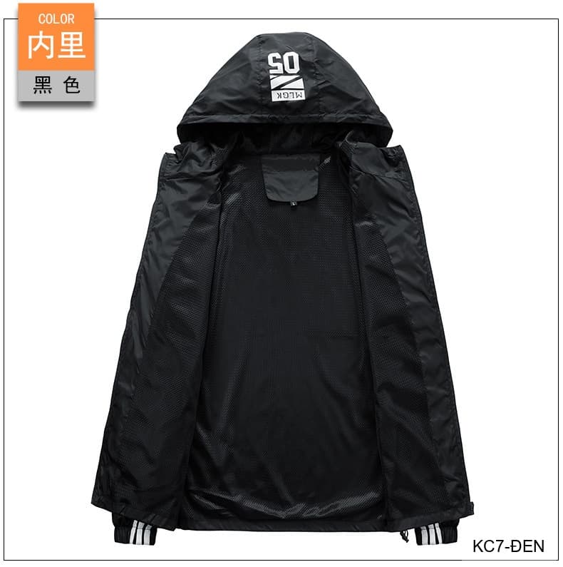 KC7 - Áo khoác nam thể thao oversize tay dài có mũ, chất liệu polyester thoáng mát, 3 màu xanh dương, đen, xanh đậm - ảnh 19