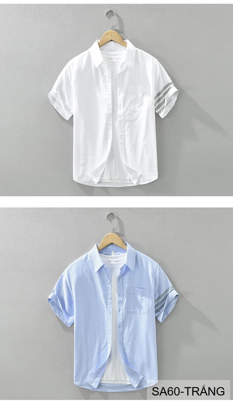 SA60 - Áo Sơ Mi Nam Tay Ngắn Phong Cách Nhật Bản Chất Cotton Thoáng Mát Đa Dụng - ảnh 17