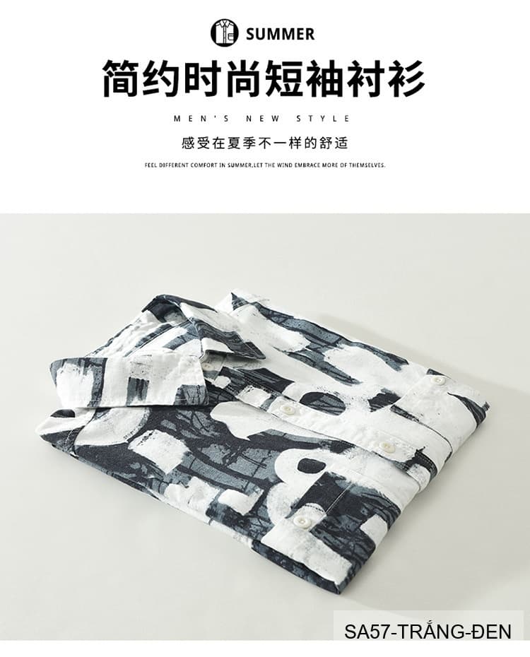 SA57 - Áo sơ mi nam tay ngắn phong cách Nhật Bản họa tiết nghệ thuật, chất cotton thoáng mát, form regular - ảnh 12