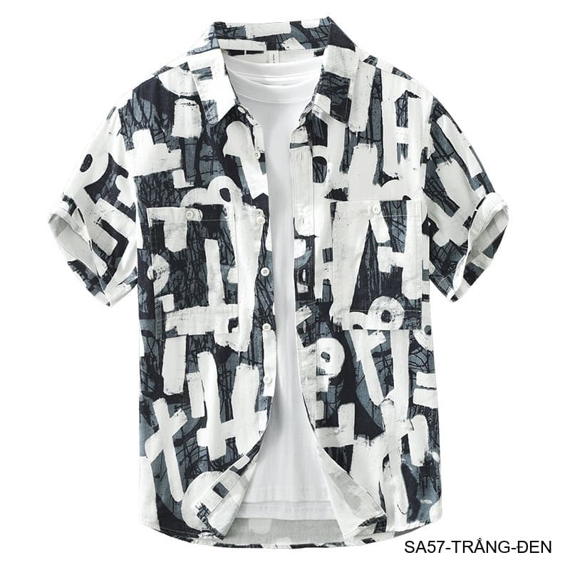 SA57 - Áo sơ mi nam tay ngắn phong cách Nhật Bản họa tiết nghệ thuật, chất cotton thoáng mát, form regular - ảnh 11