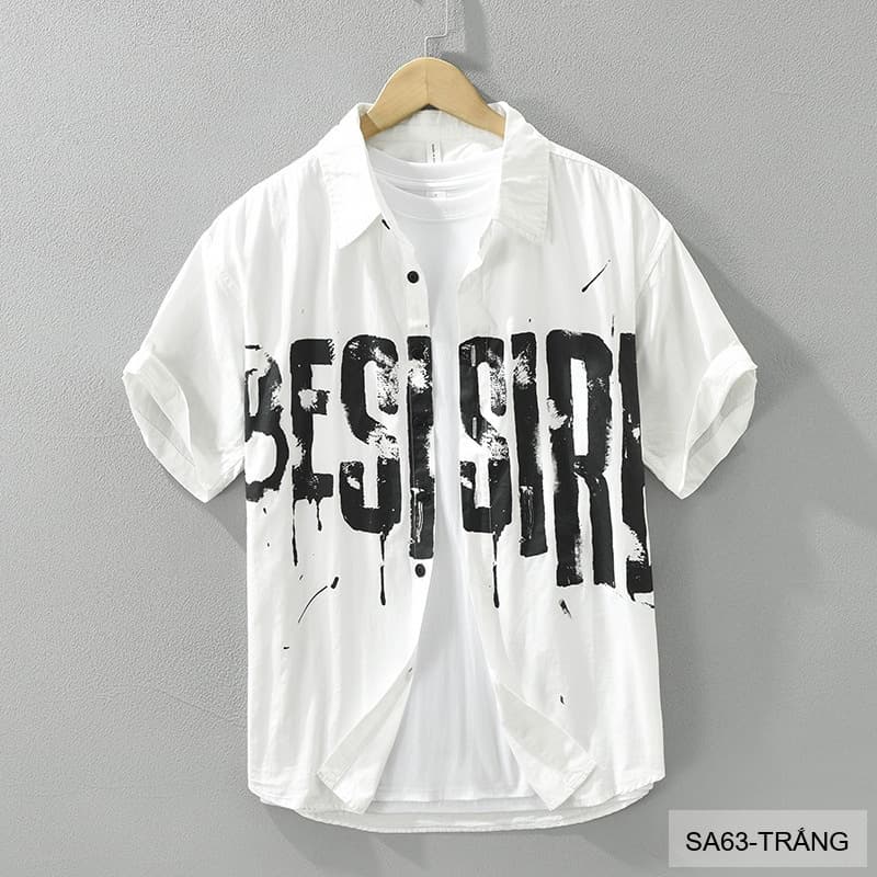 SA63 - Áo Sơ Mi Nam Tay Ngắn In Chữ Tiếng Anh Phong Cách Nhật Bản Mùa Hè