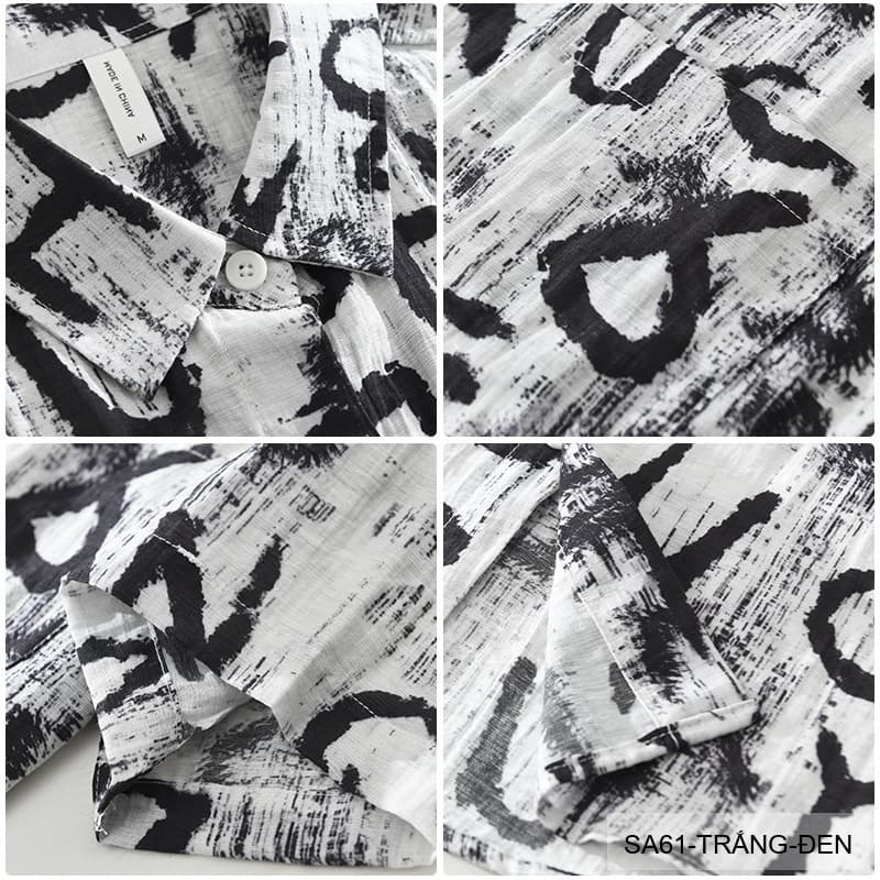 SA61 - Áo sơ mi nam tay ngắn in chữ nghệ thuật, form rộng, chất viscose mát mẻ, phối màu trắng đen - ảnh 6