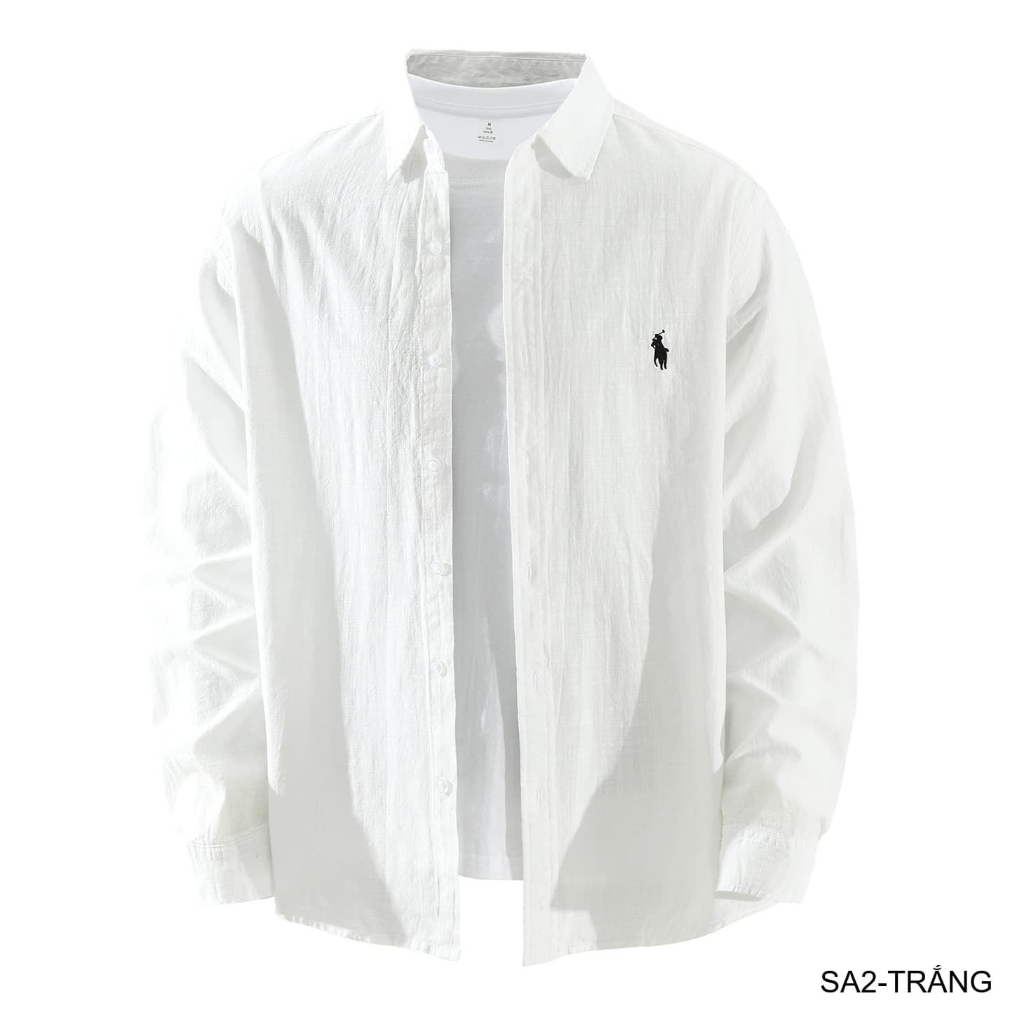 SA2 - Áo sơ mi nam dài tay thêu logo nhỏ, chất cotton mềm mại, dáng rộng thoải mái, phong cách Nhật Bản