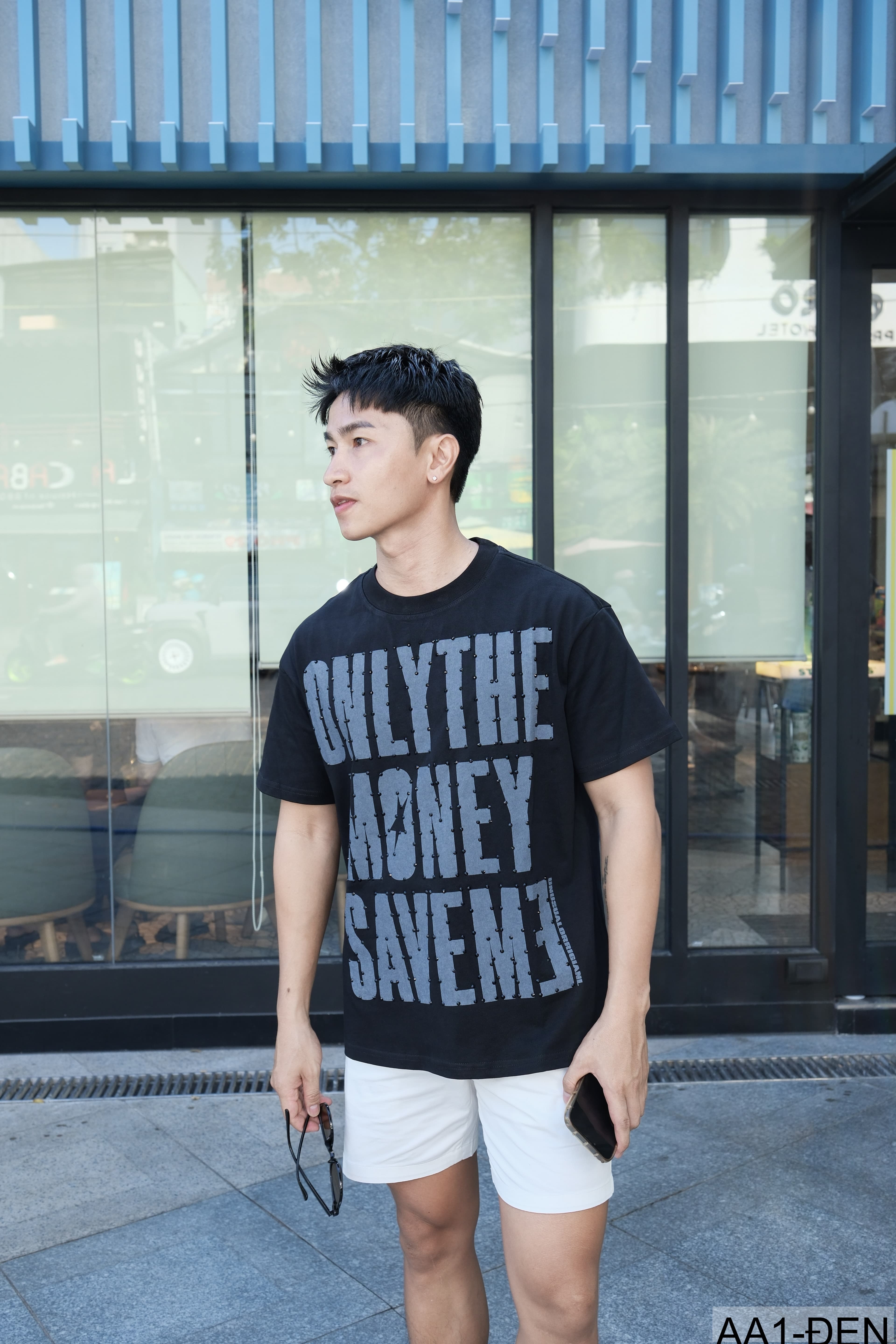AA1 - Áo thun nam cổ tròn in chữ retro phong cách streetwear, cotton , dáng vừa vặn, 4 màu thời thượng - ảnh 4