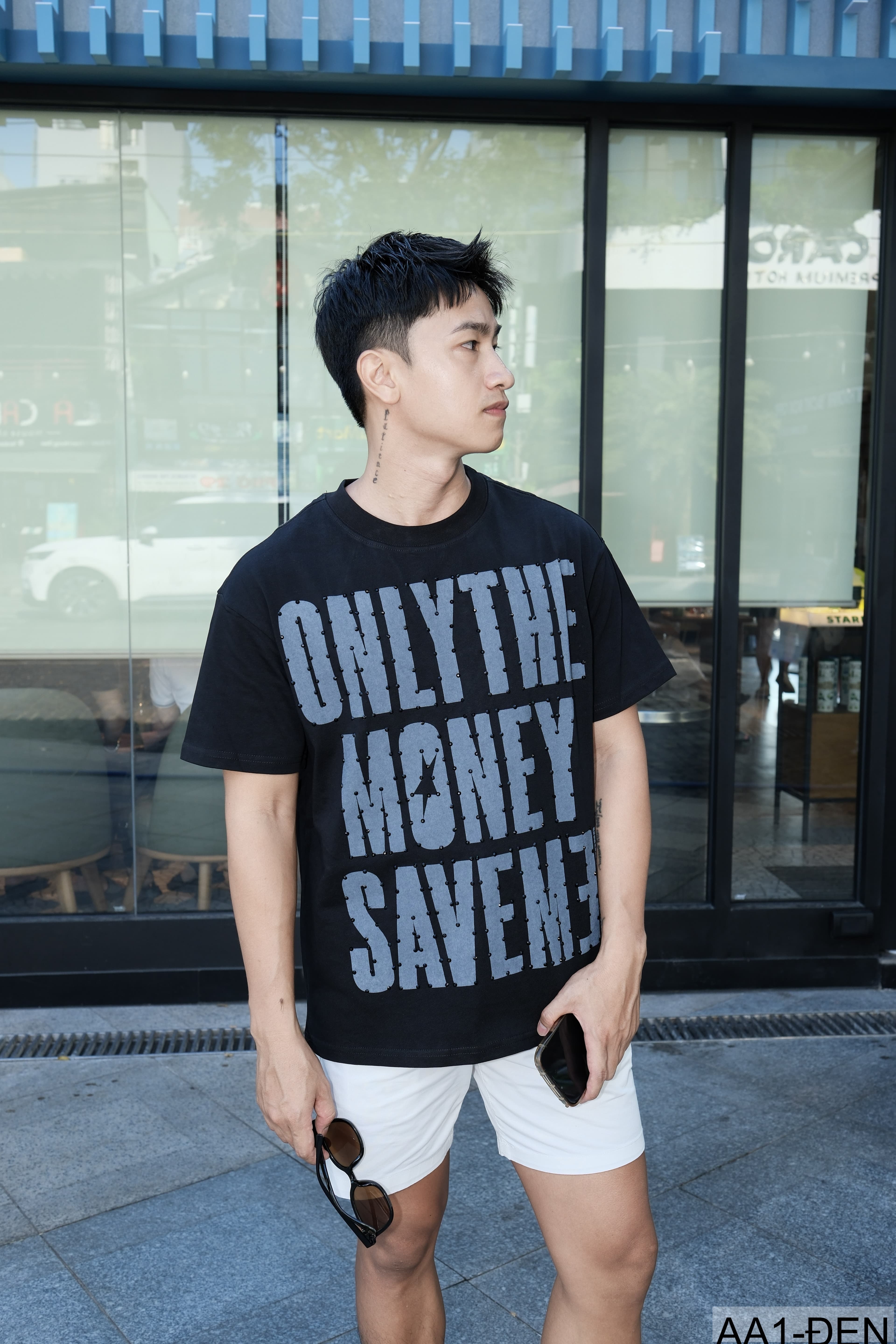 AA1 - Áo thun nam cổ tròn in chữ retro phong cách streetwear, cotton , dáng vừa vặn, 4 màu thời thượng - ảnh 3