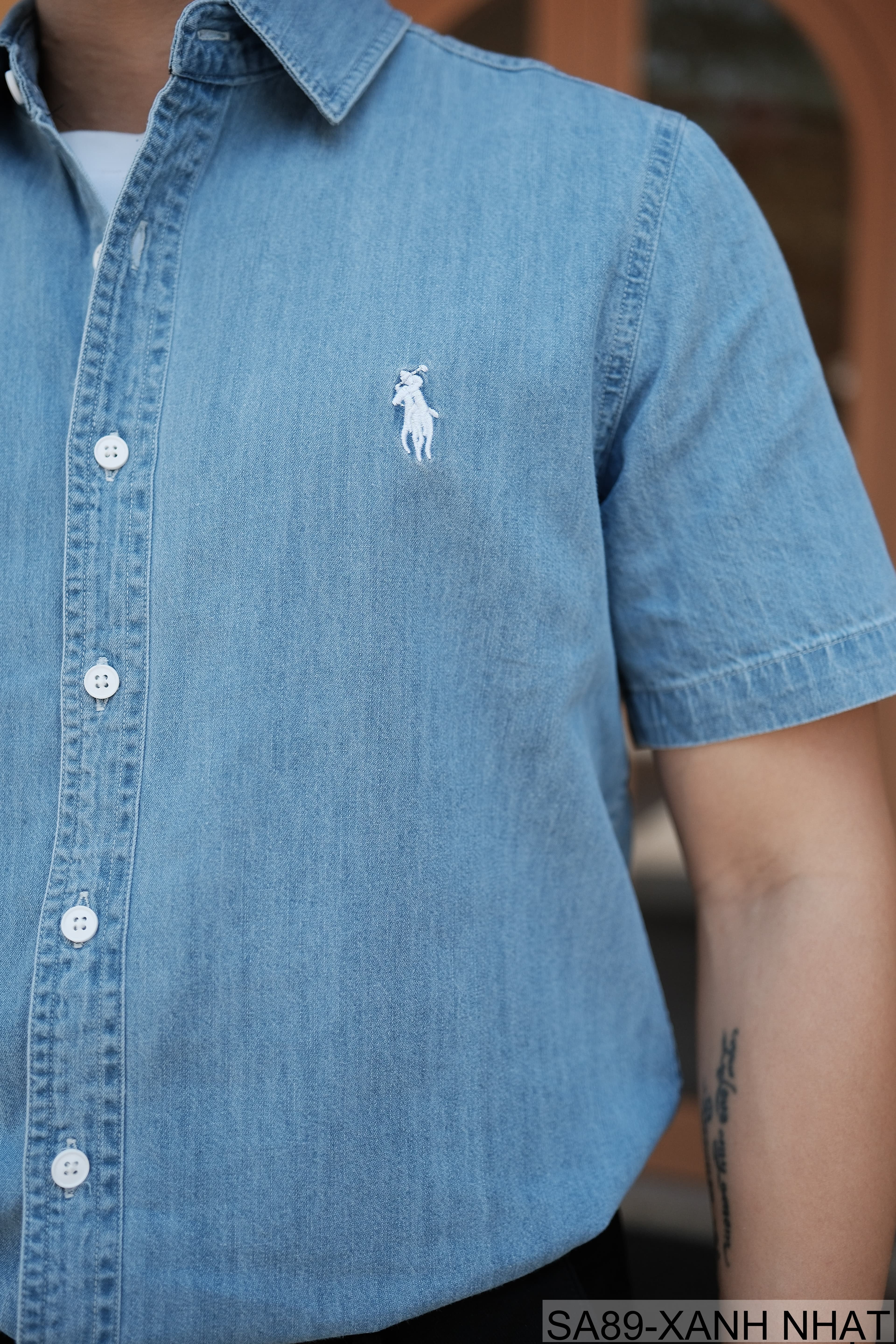 SA89 - Áo sơ mi denim nam tay ngắn phong cách Nhật Bản, chất cotton mềm mại, form rộng thoải mái - ảnh 3