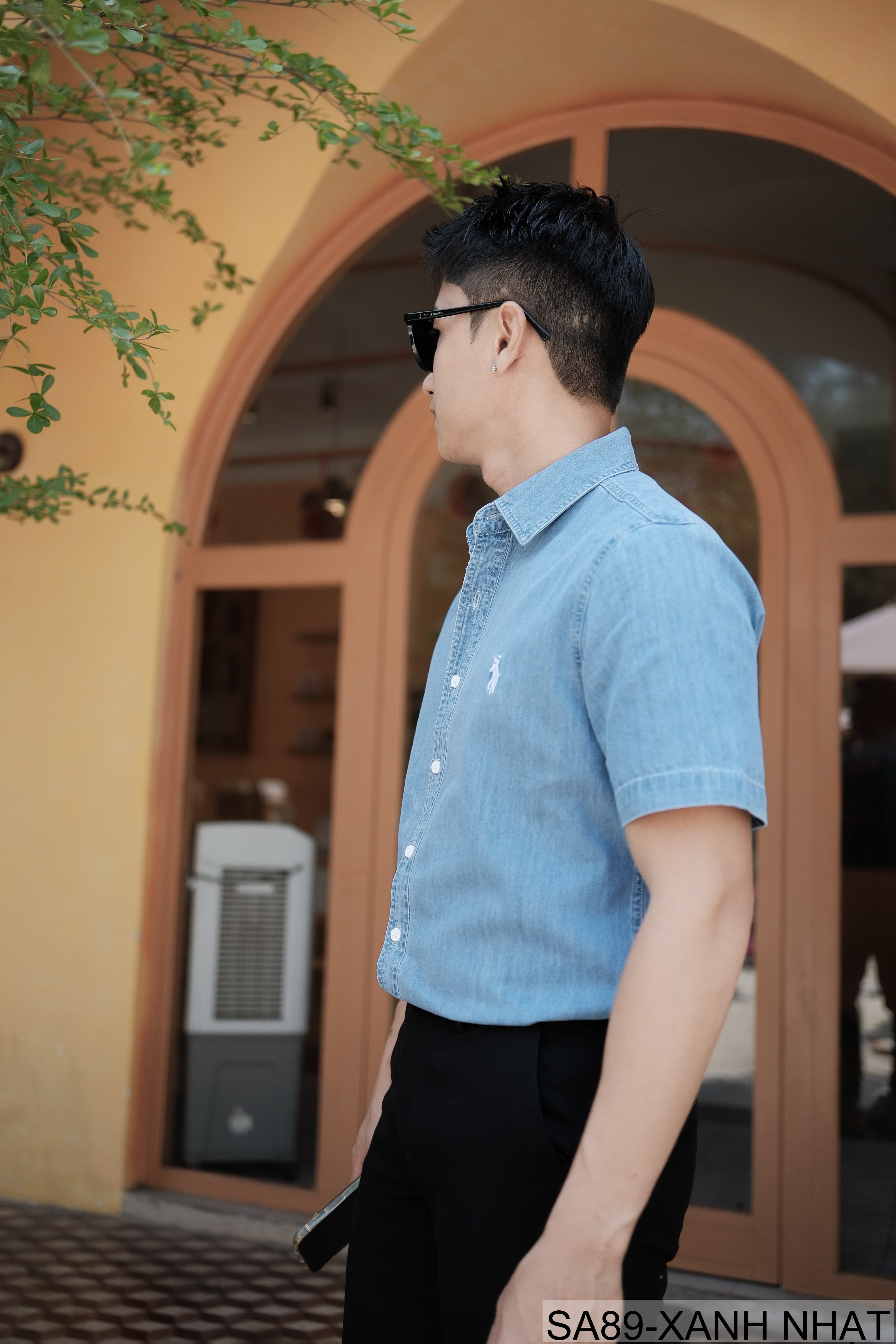 SA89 - Áo sơ mi denim nam tay ngắn phong cách Nhật Bản, chất cotton mềm mại, form rộng thoải mái - ảnh 5