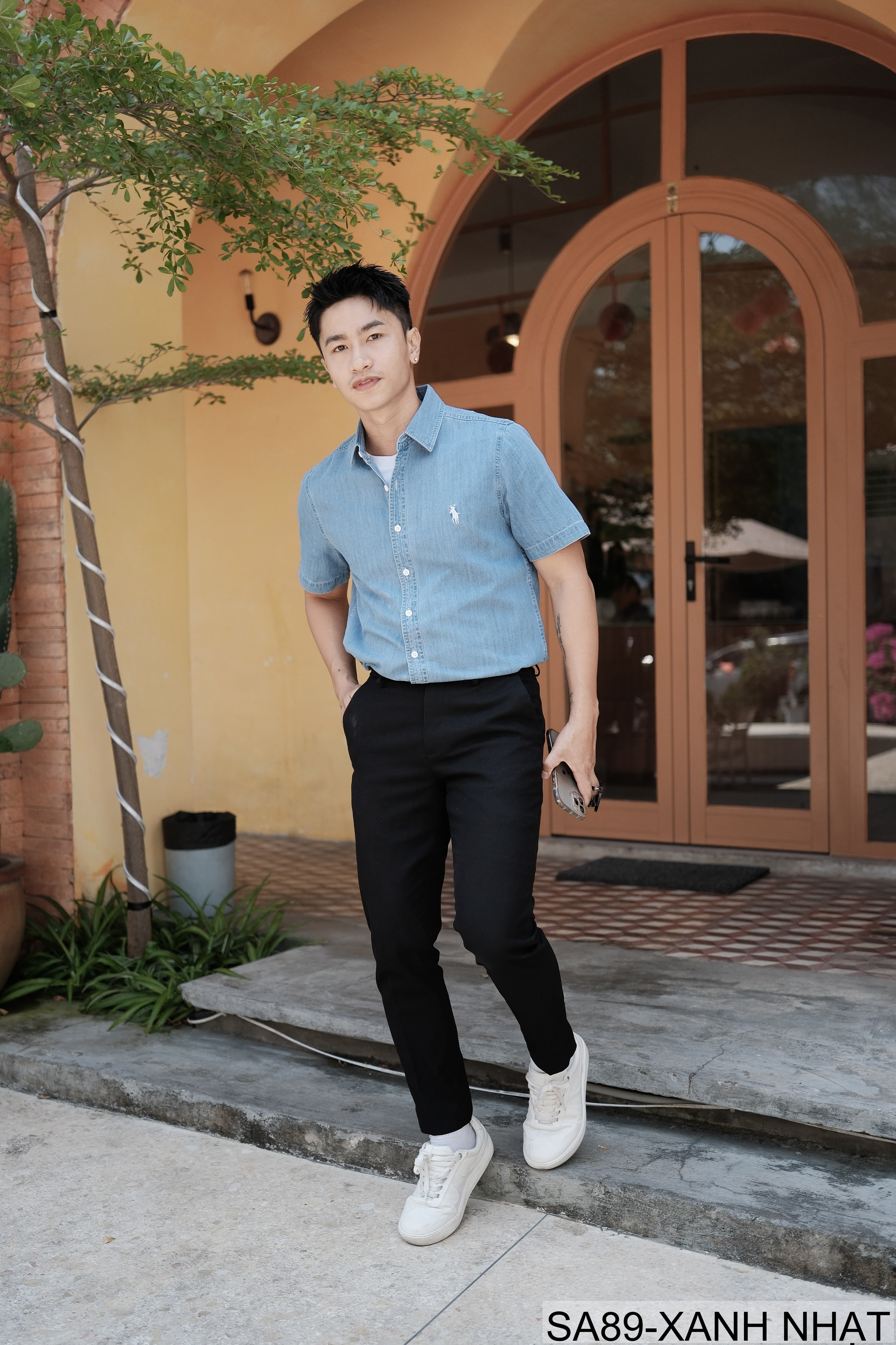 SA89 - Áo sơ mi denim nam tay ngắn phong cách Nhật Bản, chất cotton mềm mại, form rộng thoải mái - ảnh 6