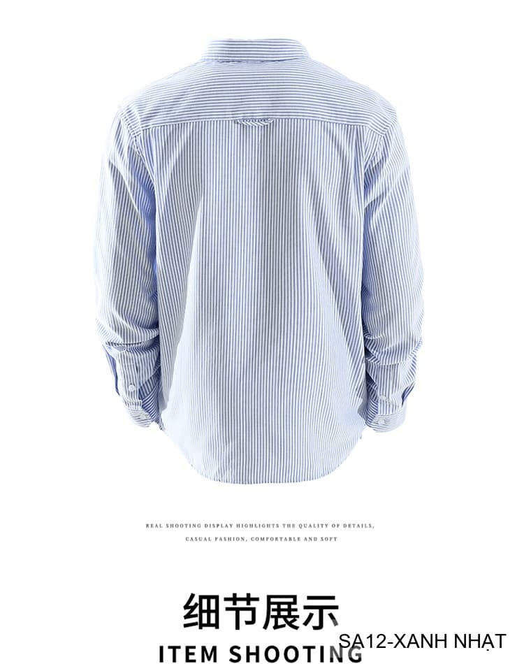 SA12 - Áo sơ mi nam dài tay sọc ngang phong cách Nhật Bản, chất cotton mềm mại, dáng rộng thoải mái - ảnh 13
