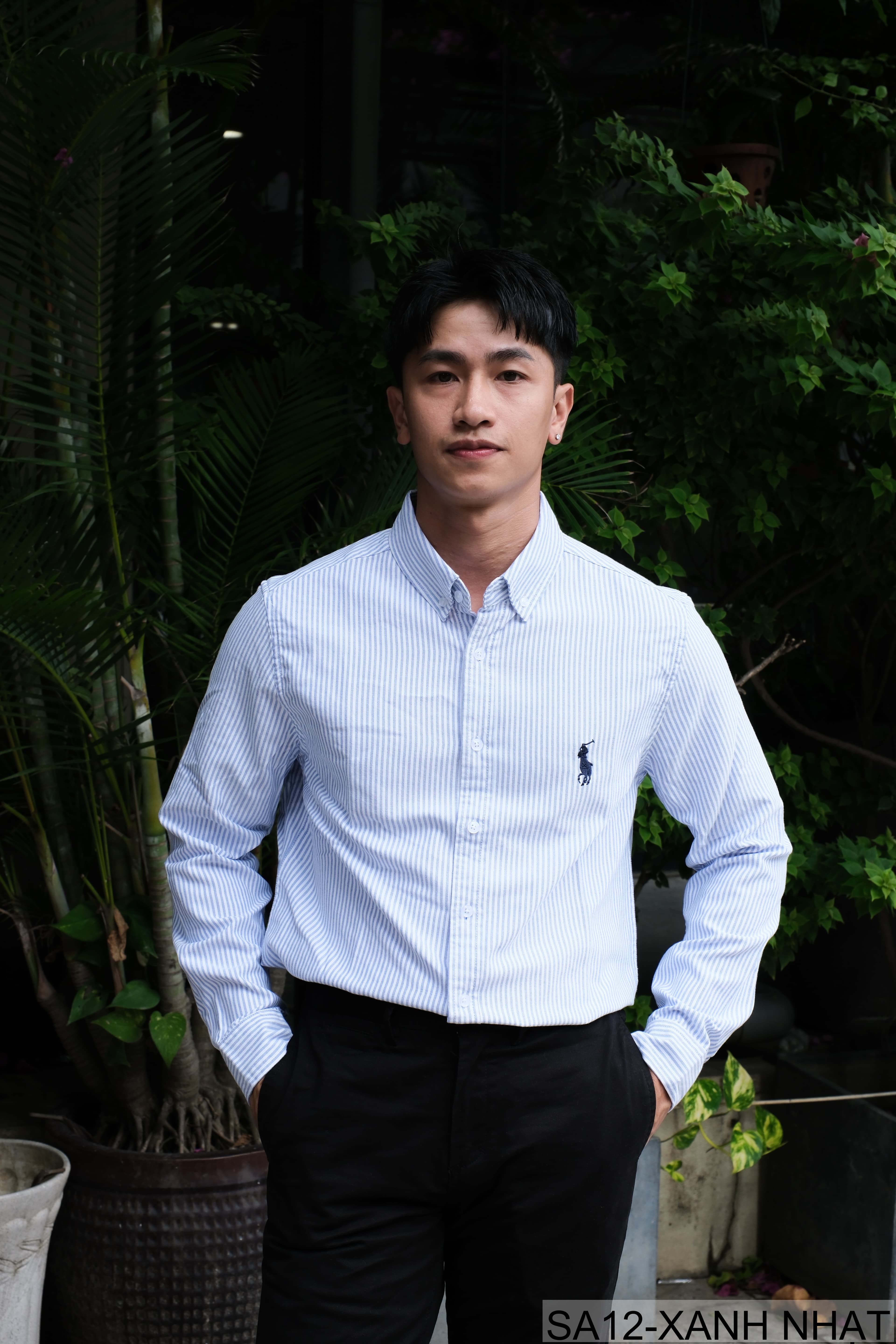 SA12 - Áo sơ mi nam dài tay sọc ngang phong cách Nhật Bản, chất cotton mềm mại, dáng rộng thoải mái - ảnh 3