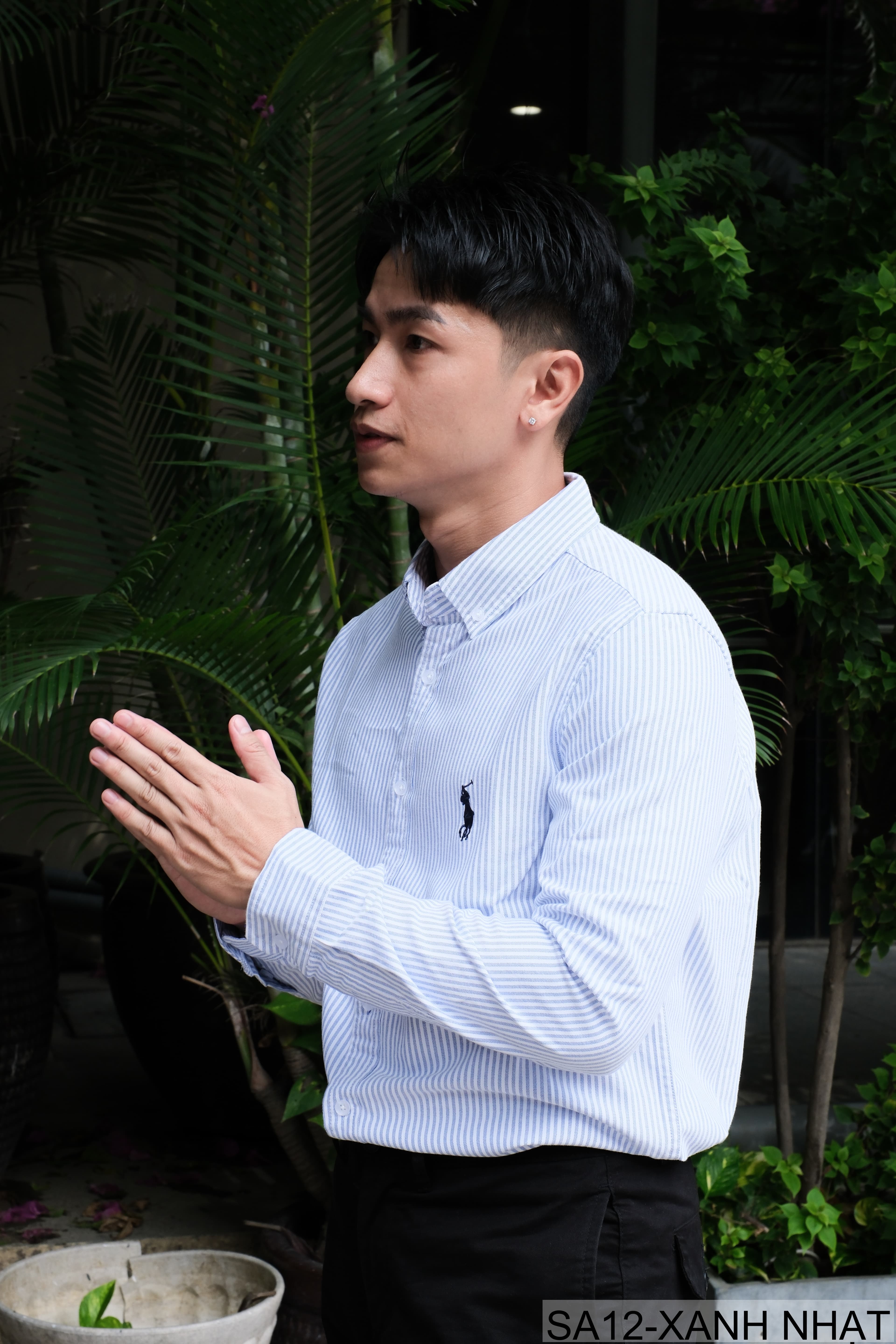 SA12 - Áo sơ mi nam dài tay sọc ngang phong cách Nhật Bản, chất cotton mềm mại, dáng rộng thoải mái - ảnh 4