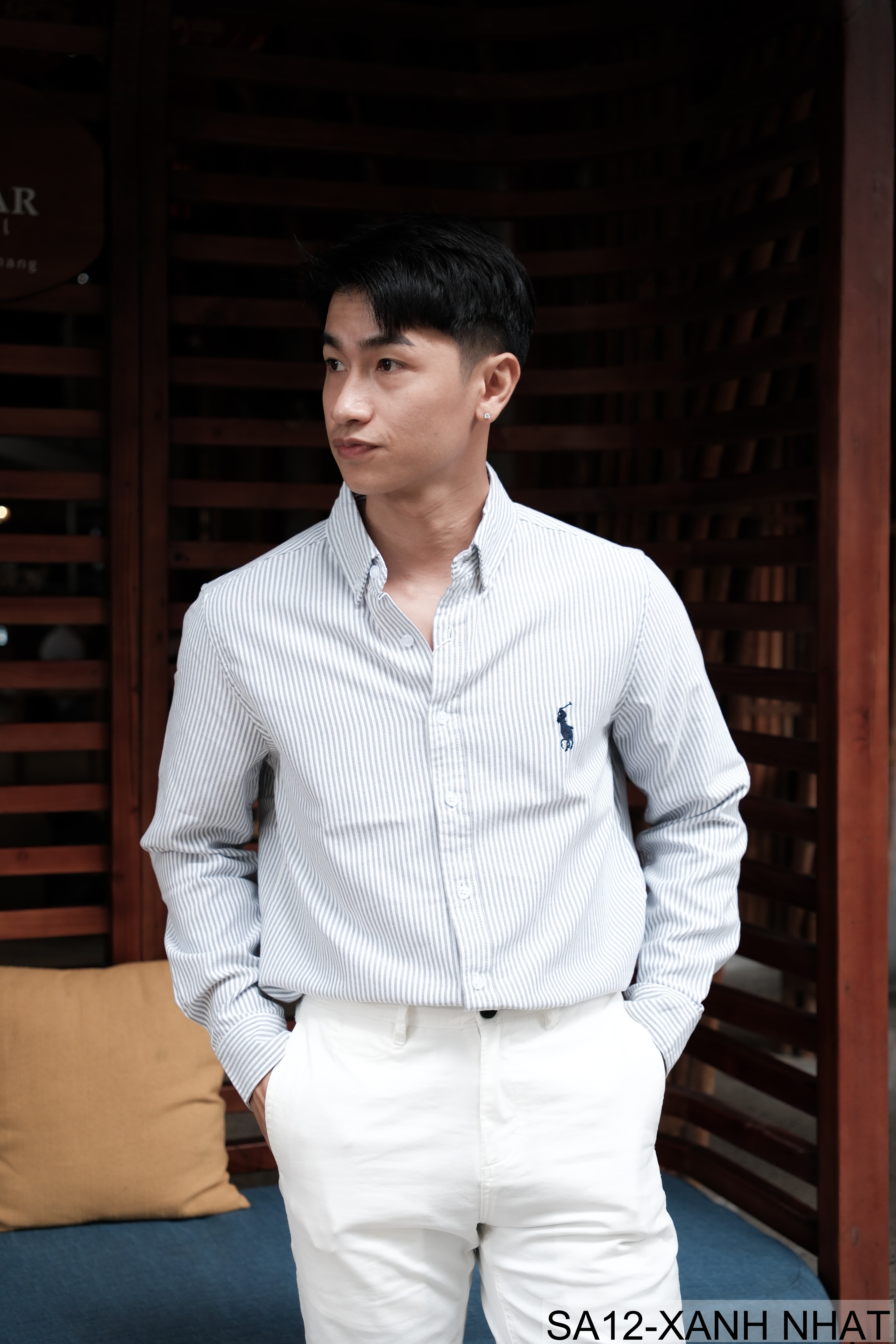 SA12 - Áo sơ mi nam dài tay sọc ngang phong cách Nhật Bản, chất cotton mềm mại, dáng rộng thoải mái - ảnh 5