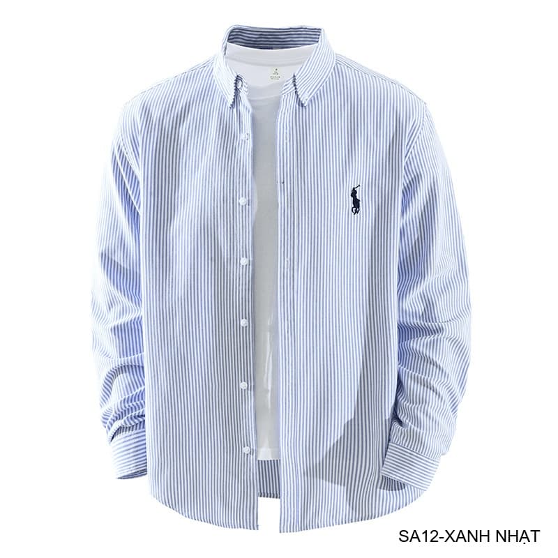 SA12 - Áo sơ mi nam dài tay sọc ngang phong cách Nhật Bản, chất cotton mềm mại, dáng rộng thoải mái