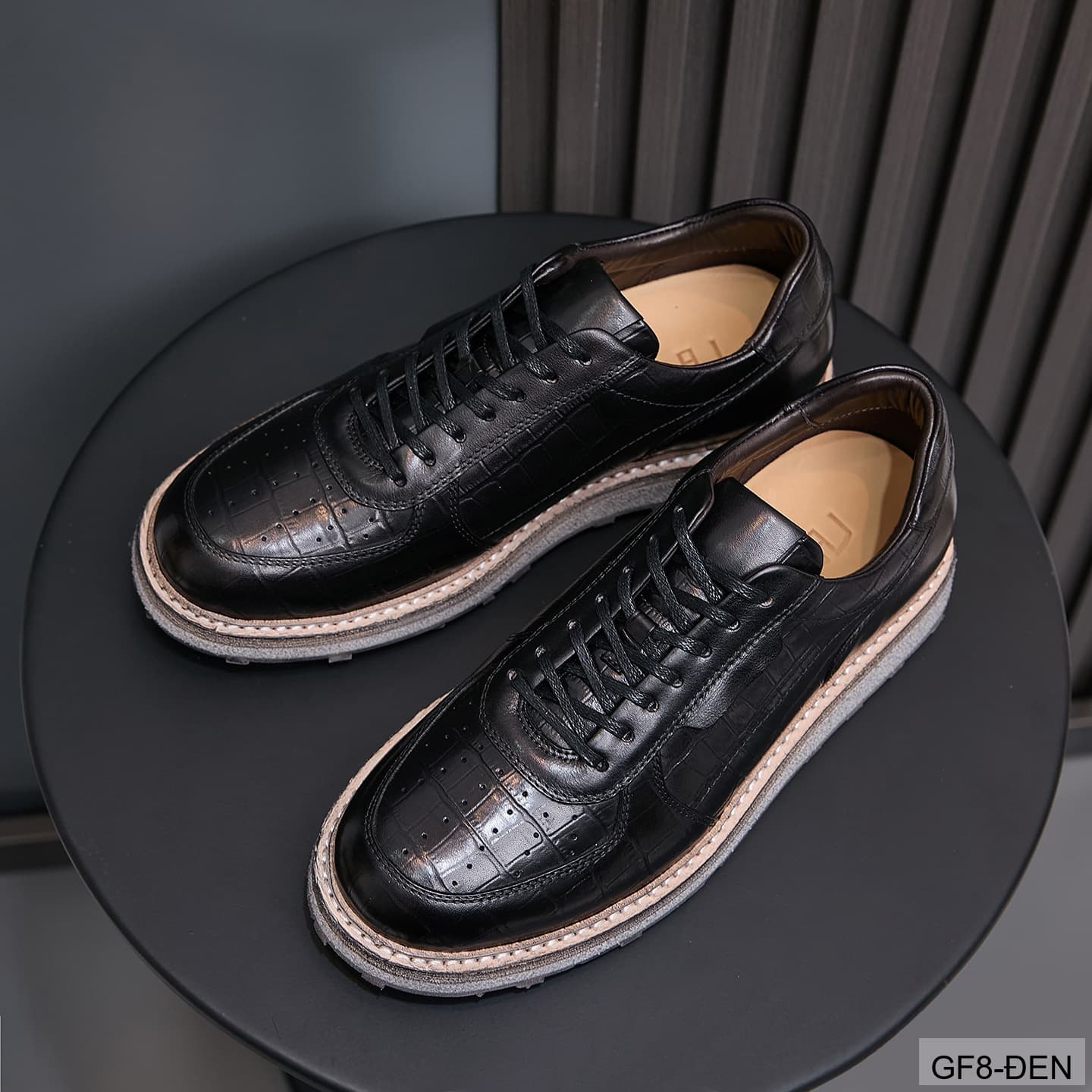 GF8 - Giày thể thao nam cổ thấp da bò họa tiết cá sấu đế Goodyear phong cách casual