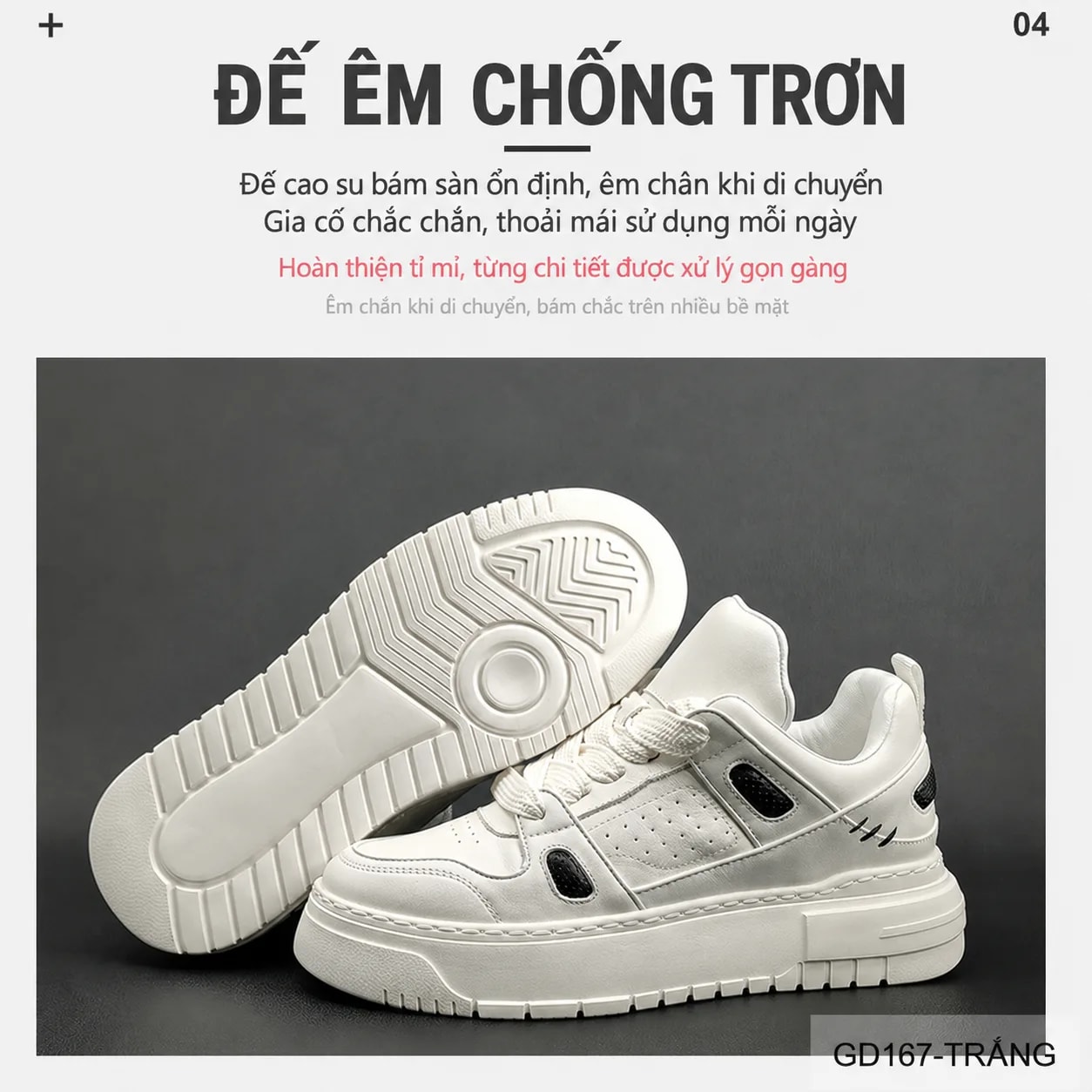 GD167 - Giày thể thao nam trắng đế dày phong cách retro, chất liệu da bò mềm êm, tăng chiều cao nhẹ - ảnh 10
