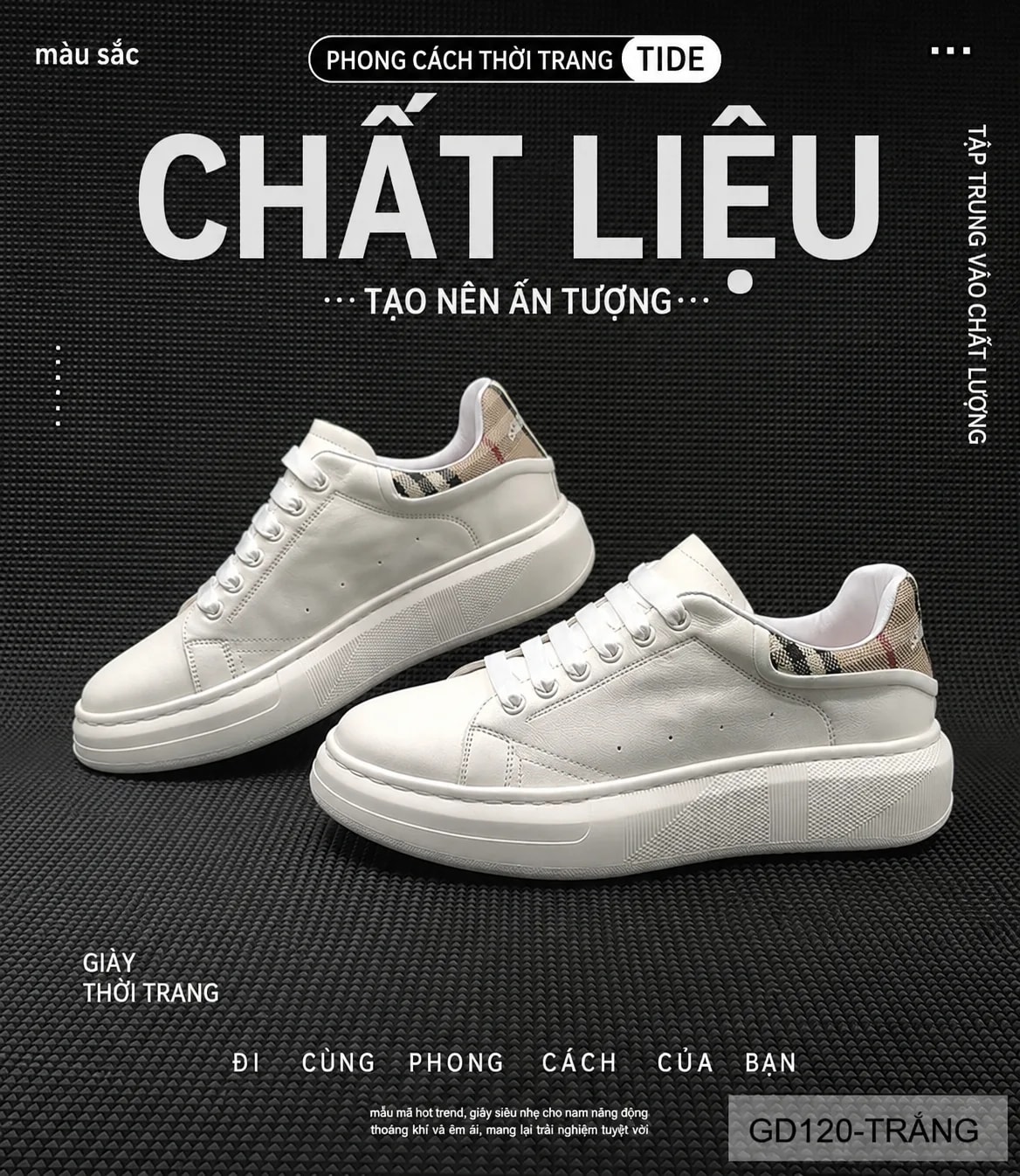 GD120 - Giày thể thao nam da bò trắng đế dày phong cách retro thời trang - ảnh 9
