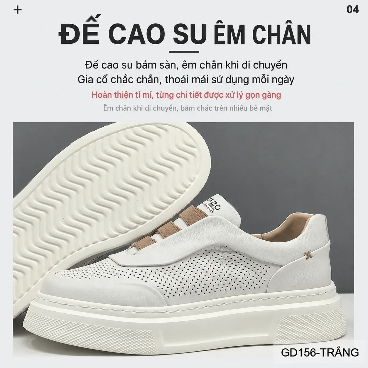 GD156 - Giày thể thao nam trắng da bò đế dày thời trang, thoáng khí, tăng chiều cao nhẹ - ảnh 8