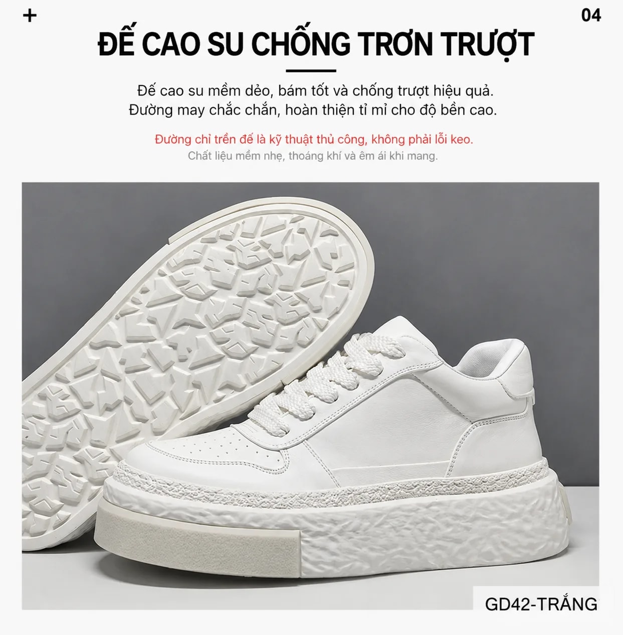 GD42 - Giày thể thao nam da bò thật đế dày tăng chiều cao phong cách châu Âu màu trắng - ảnh 9