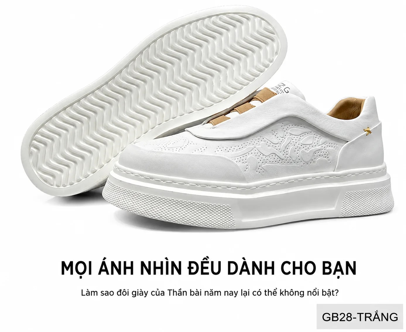GB28 - Giày thể thao nam trắng đế dày phong cách retro, da thật sang trọng, dễ phối đồ - ảnh 11