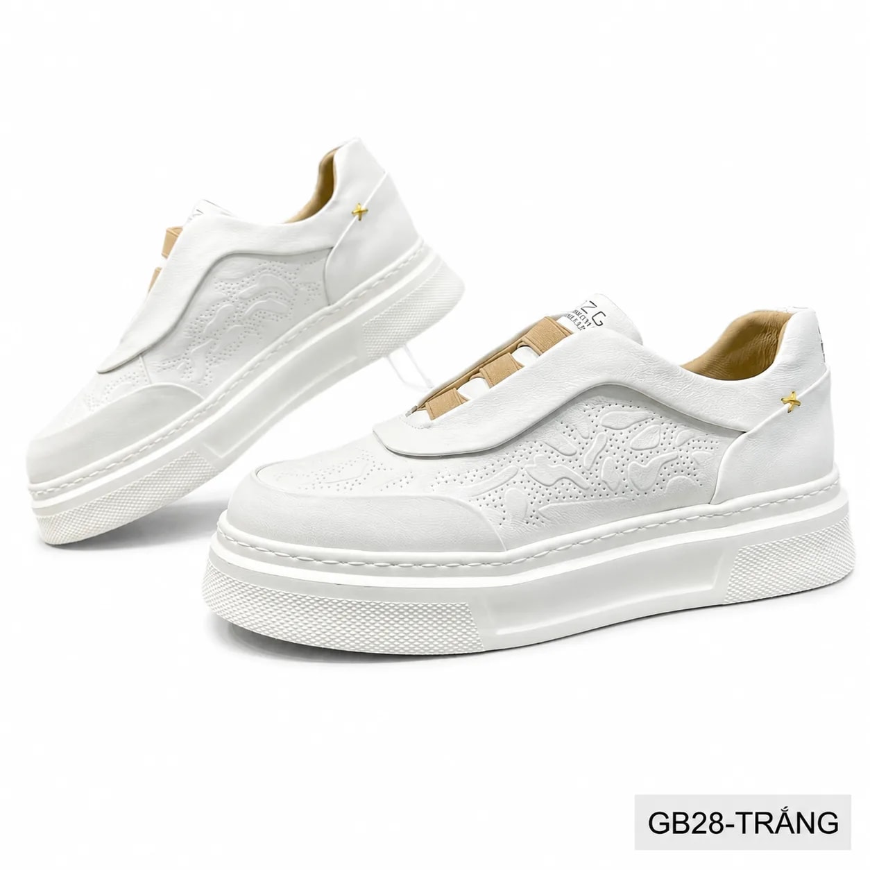 GB28 - Giày thể thao nam trắng đế dày phong cách retro, da thật sang trọng, dễ phối đồ - ảnh 3