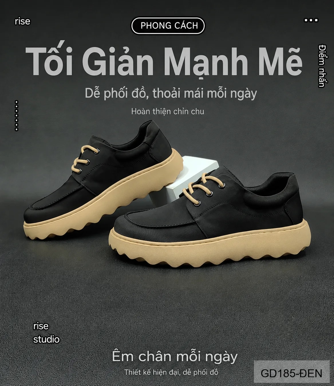 GD185 - Giày vải nam đế dày thời trang thoáng khí, phong cách Châu Âu, màu Kaki & Đen - ảnh 8