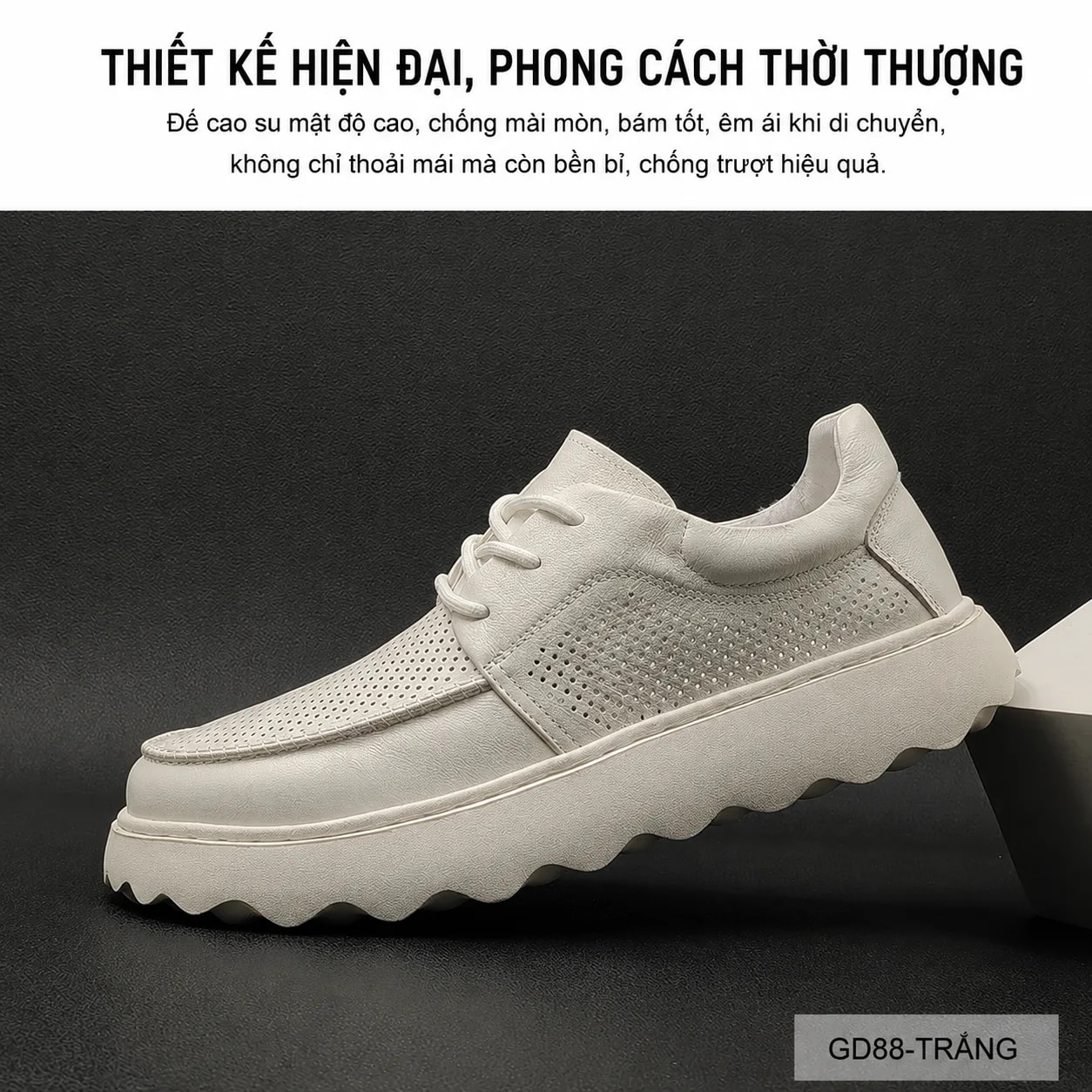 GD88 - Giày Nam Da Bò Thông Minh Đế Dày Thời Trang Mùa Hè Kaki Trắng - ảnh 6