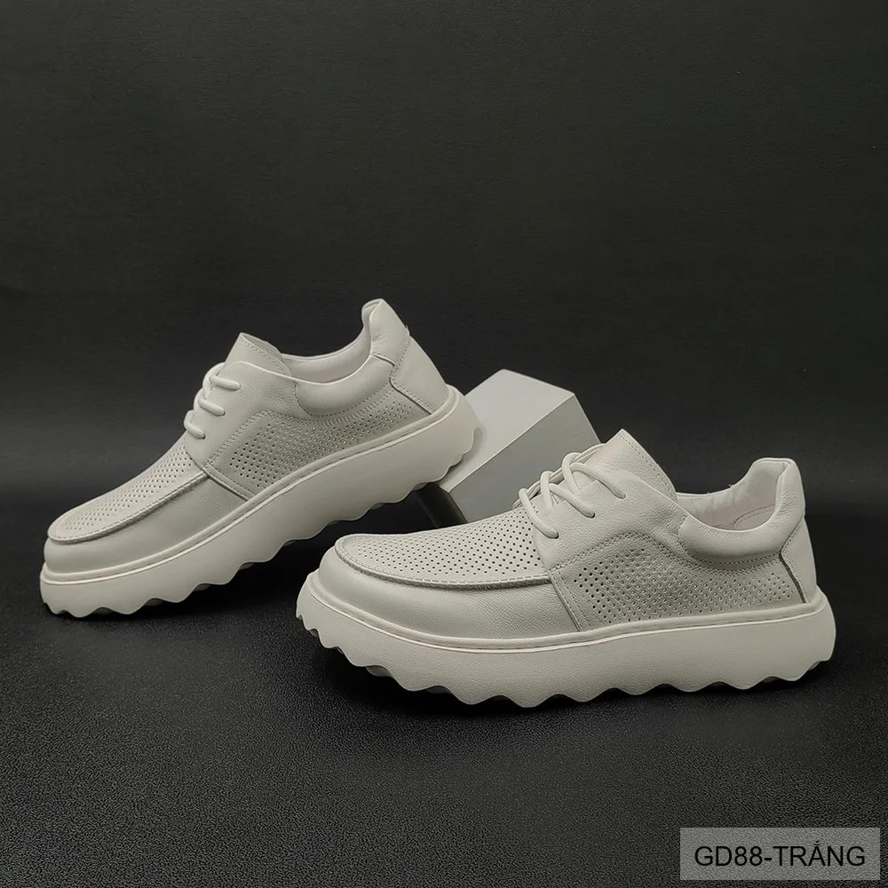 GD88 - Giày Nam Da Bò Thông Minh Đế Dày Thời Trang Mùa Hè Kaki Trắng - ảnh 4