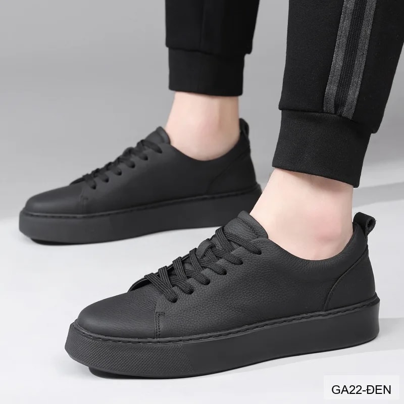 GA22 - Giày da thật nam Lin Sen đế dày, kiểu thể thao casual mũi tròn, màu đen - ảnh 5