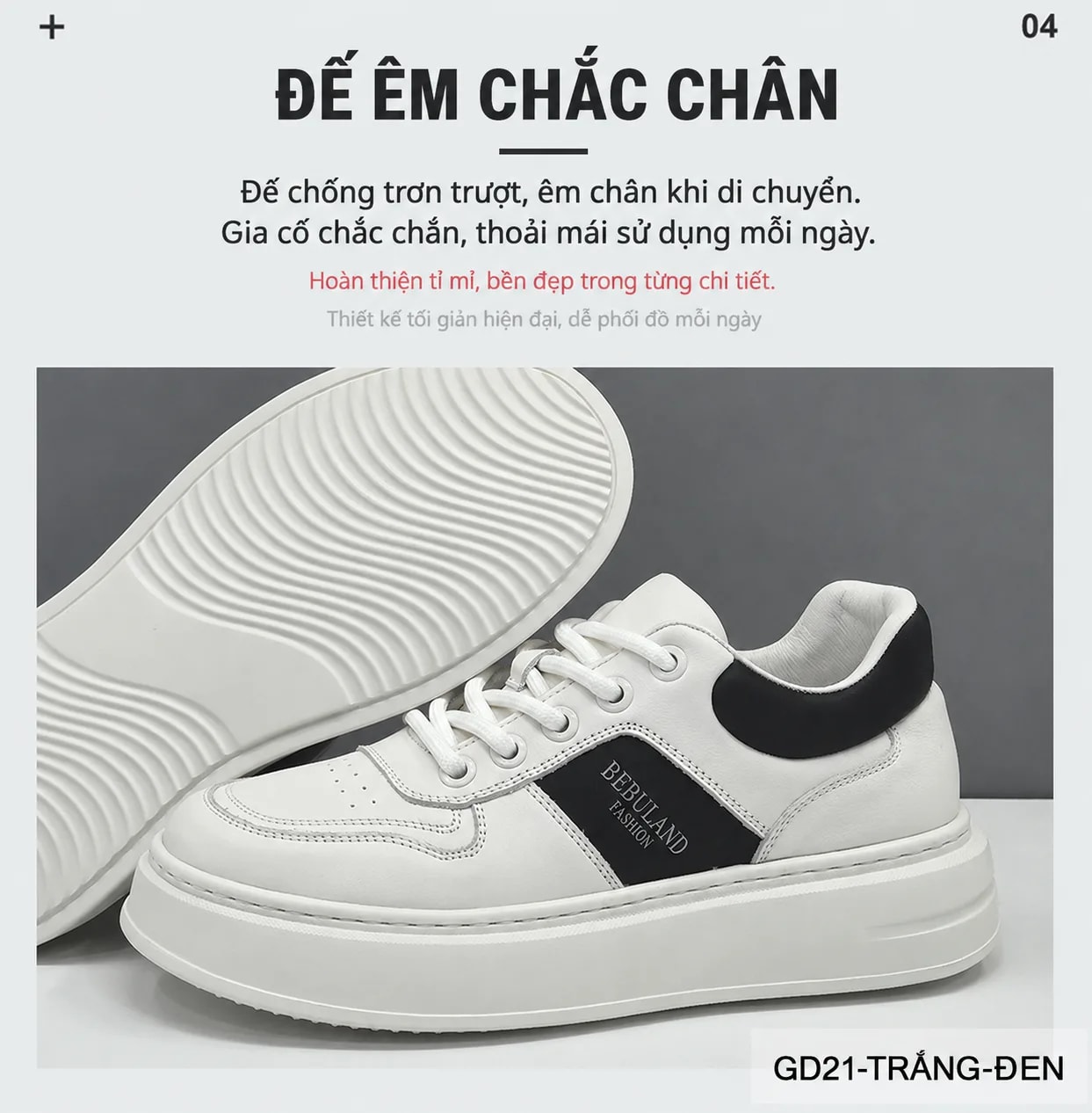 GD21 - Giày Thể Thao Nam Da Thật Đế Dày Phong Cách Châu Âu Trắng Đen Xám - ảnh 7