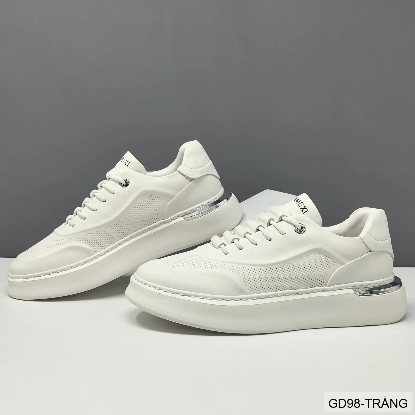 GD98 - Giày thể thao nam trắng da bò cao cấp, thiết kế retro tăng chiều cao, thoáng khí, phong cách casual - ảnh 4
