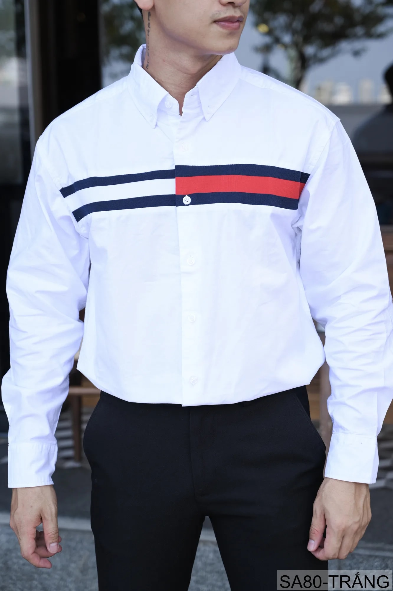 SA80 - Áo sơ mi nam tay dài phong cách Nhật Bản, chất cotton mềm mại, cổ bẻ, thiết kế sọc ngang thời trang - ảnh 4