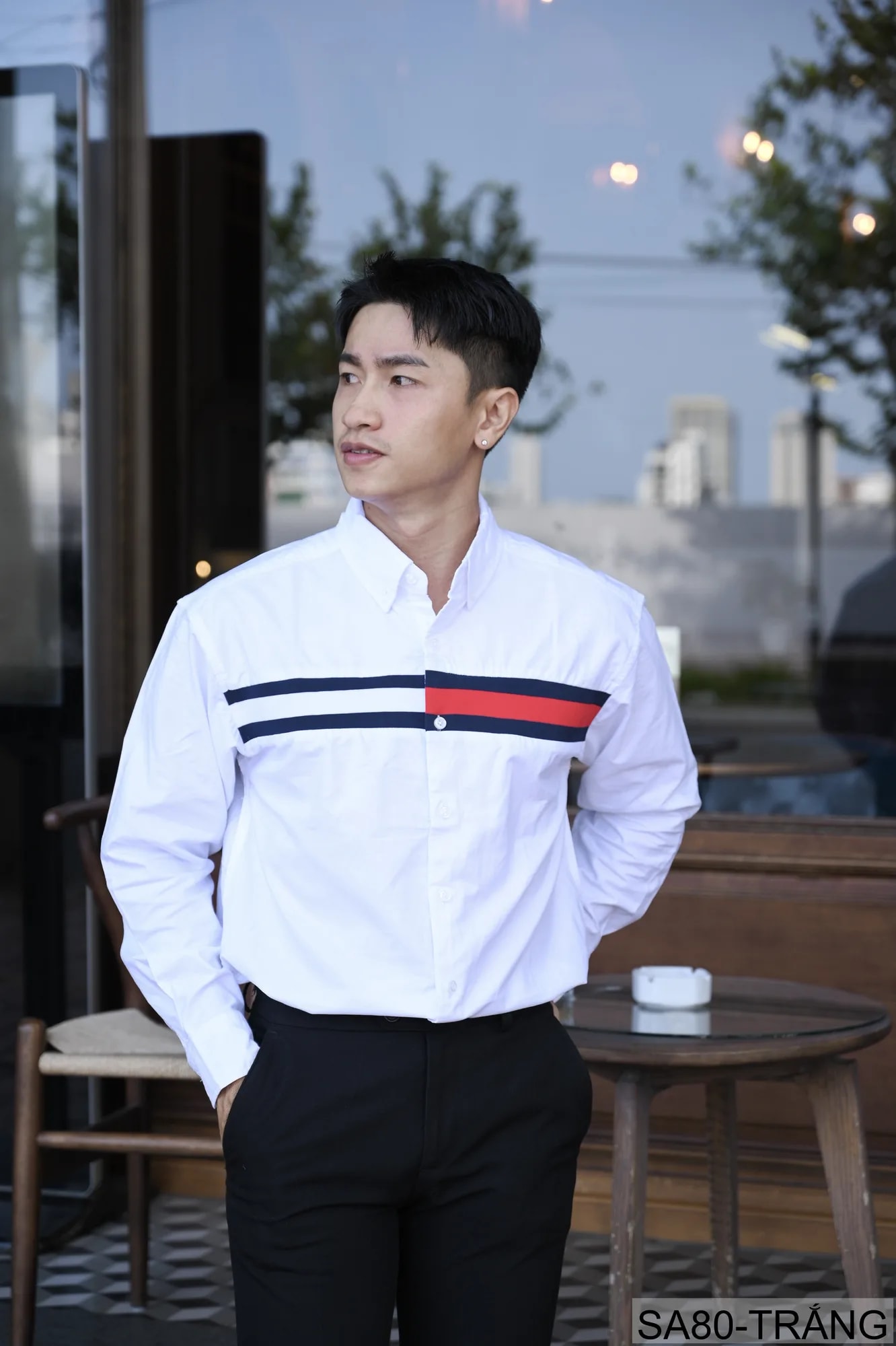 SA80 - Áo sơ mi nam tay dài phong cách Nhật Bản, chất cotton mềm mại, cổ bẻ, thiết kế sọc ngang thời trang - ảnh 3