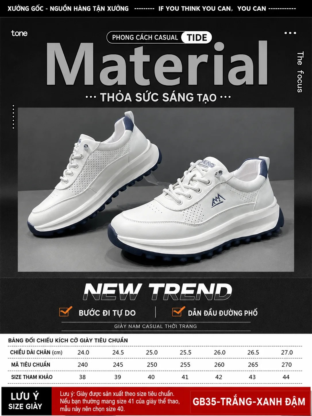 GB35 - Giày thể thao nam da thật đục lỗ, đế mềm nhẹ màu trắng, kiểu dáng thời trang, thoáng khí cho chạy bộ và đi chơi - ảnh 10
