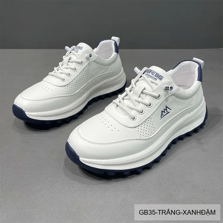 GB35 - Giày thể thao nam da thật đục lỗ, đế mềm nhẹ màu trắng, kiểu dáng thời trang, thoáng khí cho chạy bộ và đi chơi - ảnh 9