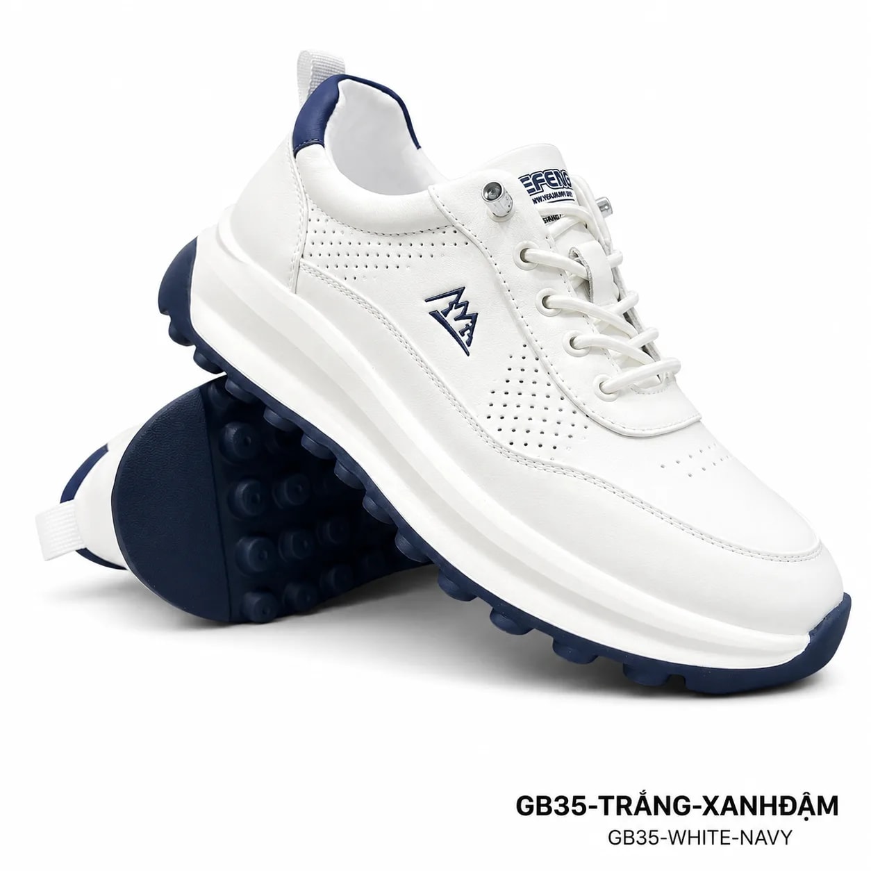 GB35 - Giày thể thao nam da thật đục lỗ, đế mềm nhẹ màu trắng, kiểu dáng thời trang, thoáng khí cho chạy bộ và đi chơi - ảnh 3