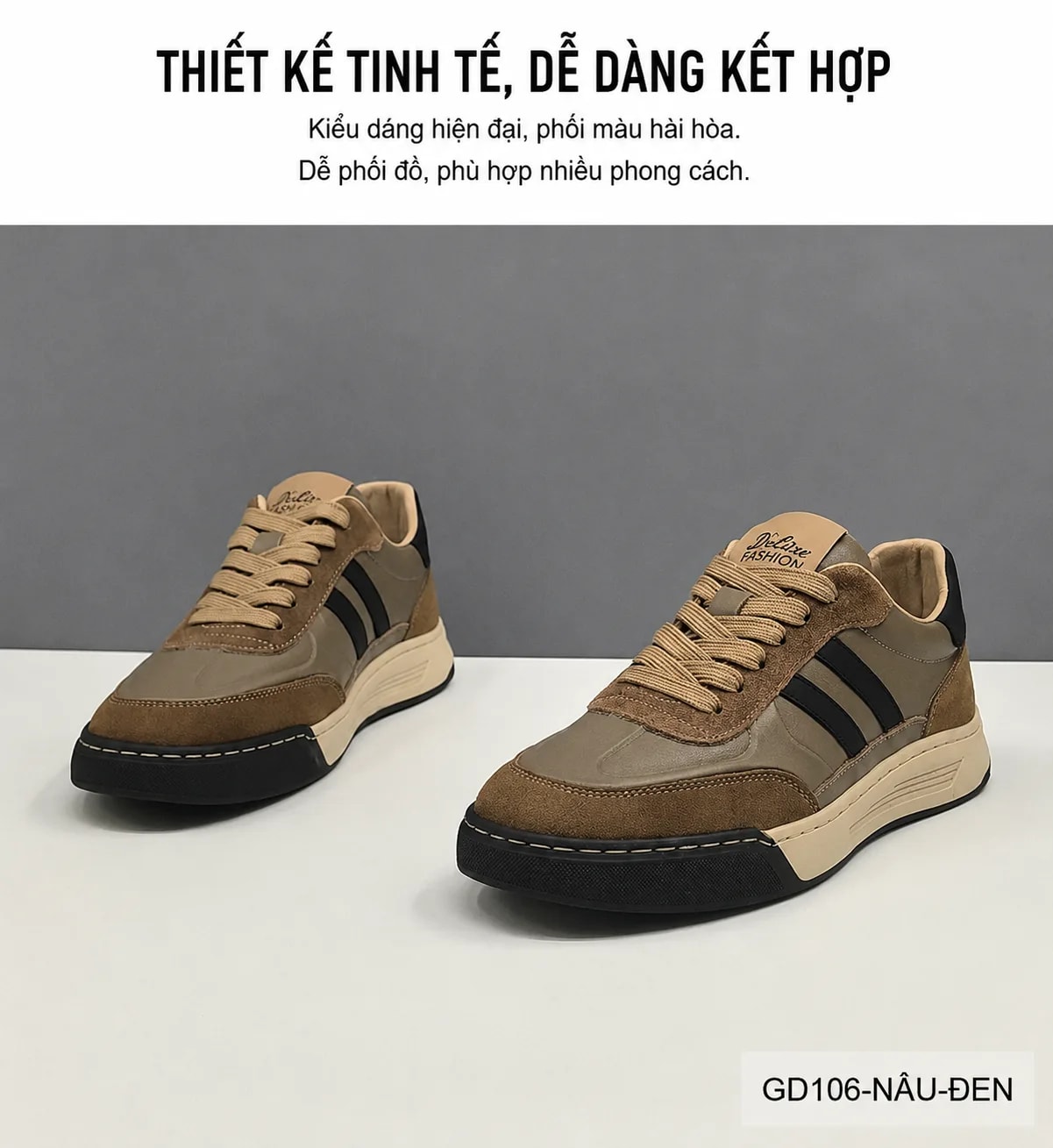 GD106 - Giày thể thao nam phối màu thời thượng, đế thấp êm chân, da bò cao cấp - ảnh 7