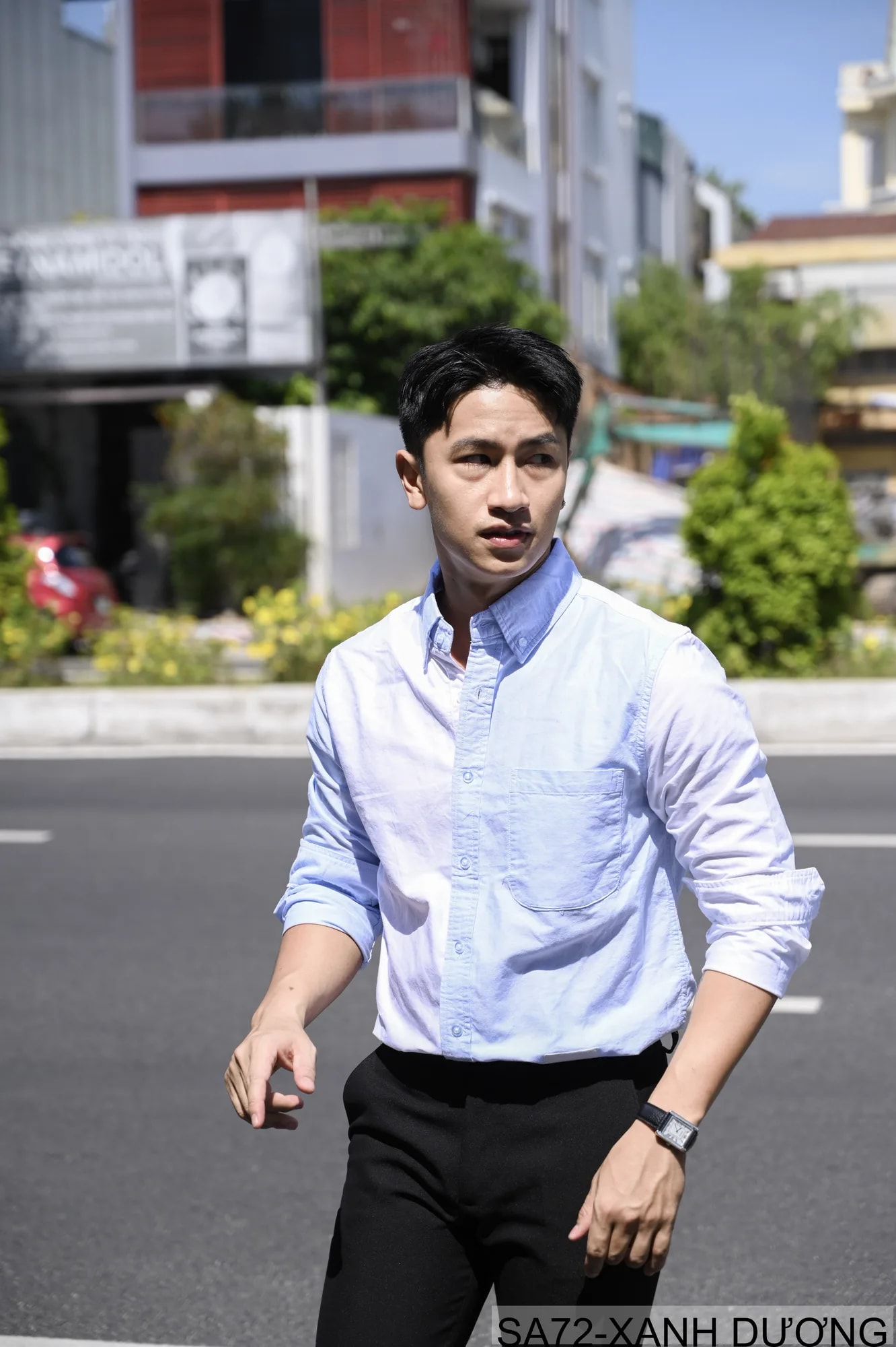 SA72 - Áo sơ mi dài tay phối màu xanh dương trắng phong cách Nhật, form rộng rãi, chất cotton mềm mại