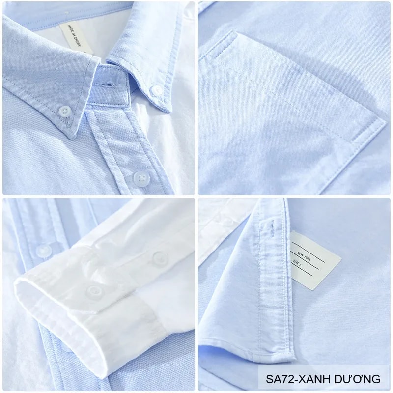 SA72 - Áo sơ mi dài tay phối màu xanh dương trắng phong cách Nhật, form rộng rãi, chất cotton mềm mại - ảnh 6
