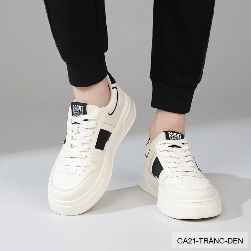 GA21 - Giày thể thao nam đế dày da bò cao cấp Lin Sen màu trắng phong cách retro - ảnh 5