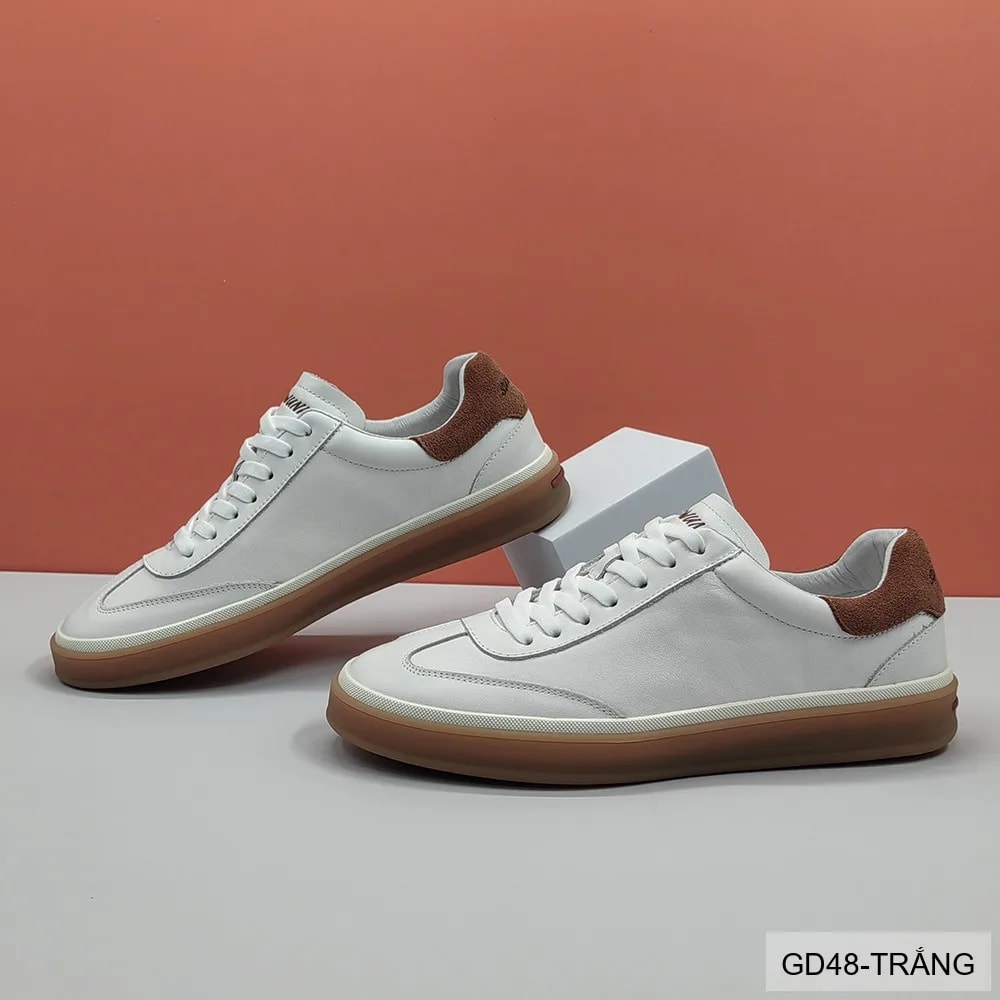 GD48 - Giày thể thao nam da thật phong cách châu Âu, đế thấp êm ái, phối màu trắng đen sang trọng - ảnh 4