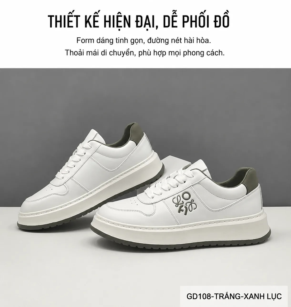 GD108 - Giày thể thao nam da bò thật đế trắng phối màu xanh lục và đen - ảnh 6