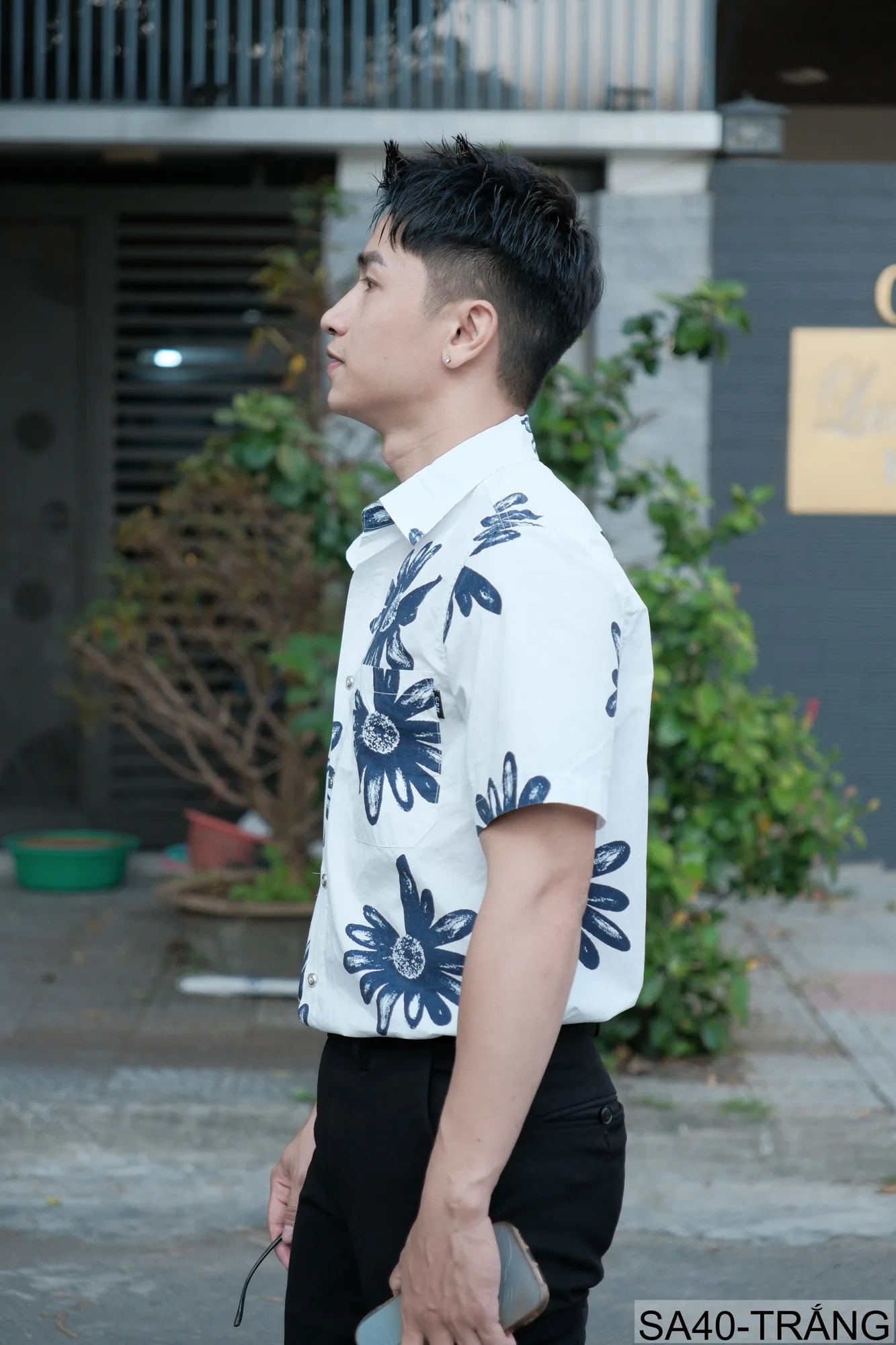 SA40 - Áo sơ mi nam tay ngắn họa tiết hoa cúc, phong cách Hàn Quốc, chất cotton thoáng mát - ảnh 5